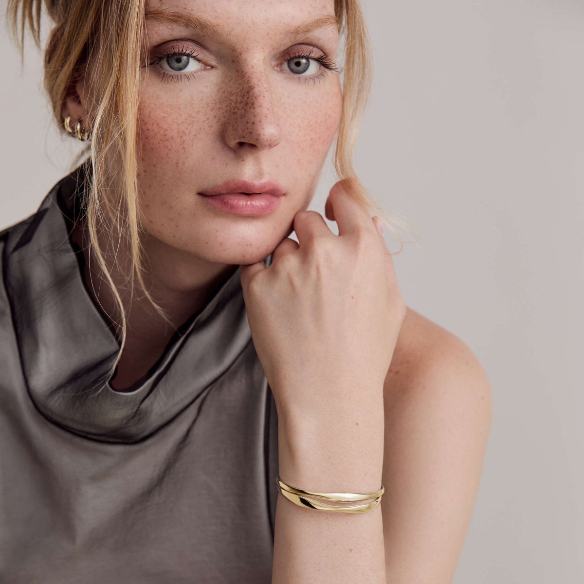 Mobius and Echo Bangles on Model - Gold