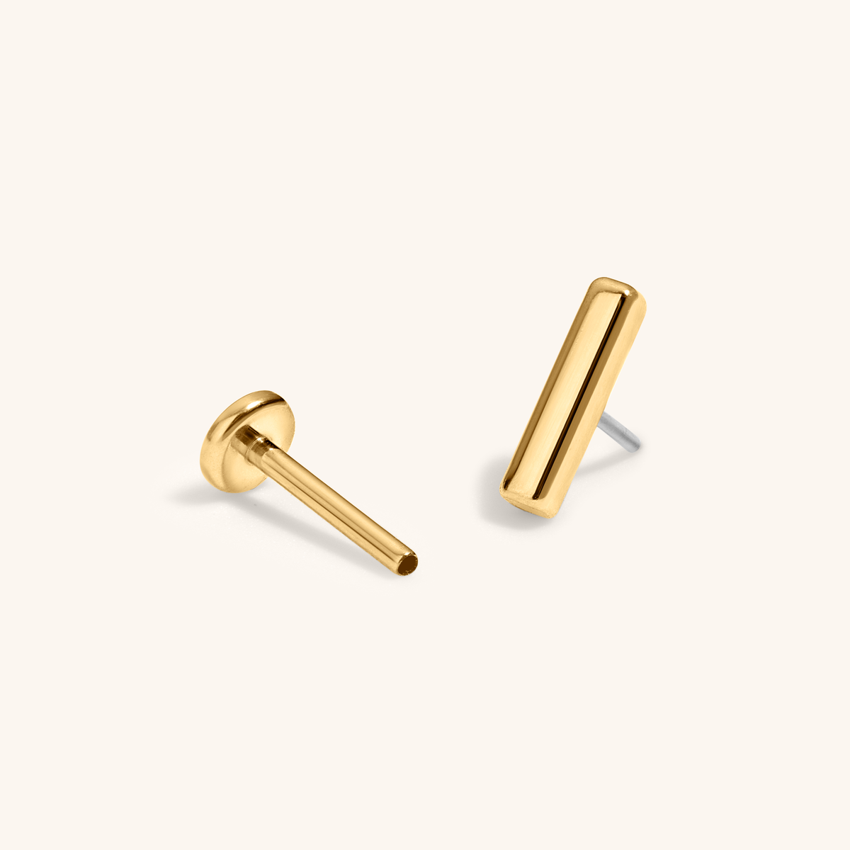 Bar Push Pin Flat Back Earring (Titanium - Gold)