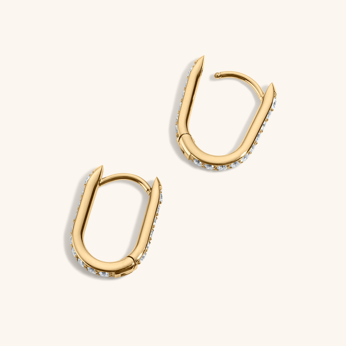 Pave Halo Oval Hoops, 15mm - Gold