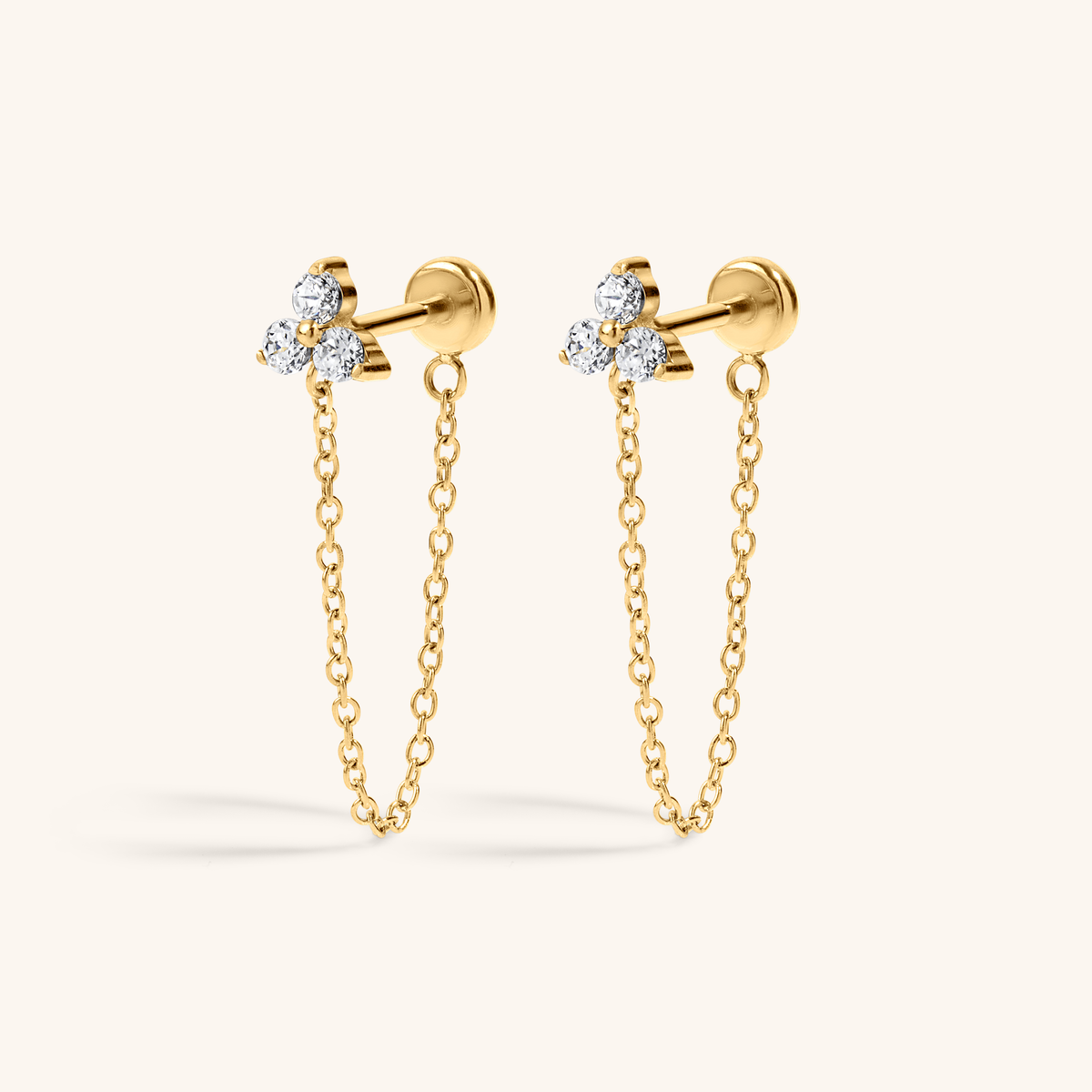 Crystal Trinity Chain Nap Earrings (Gold)