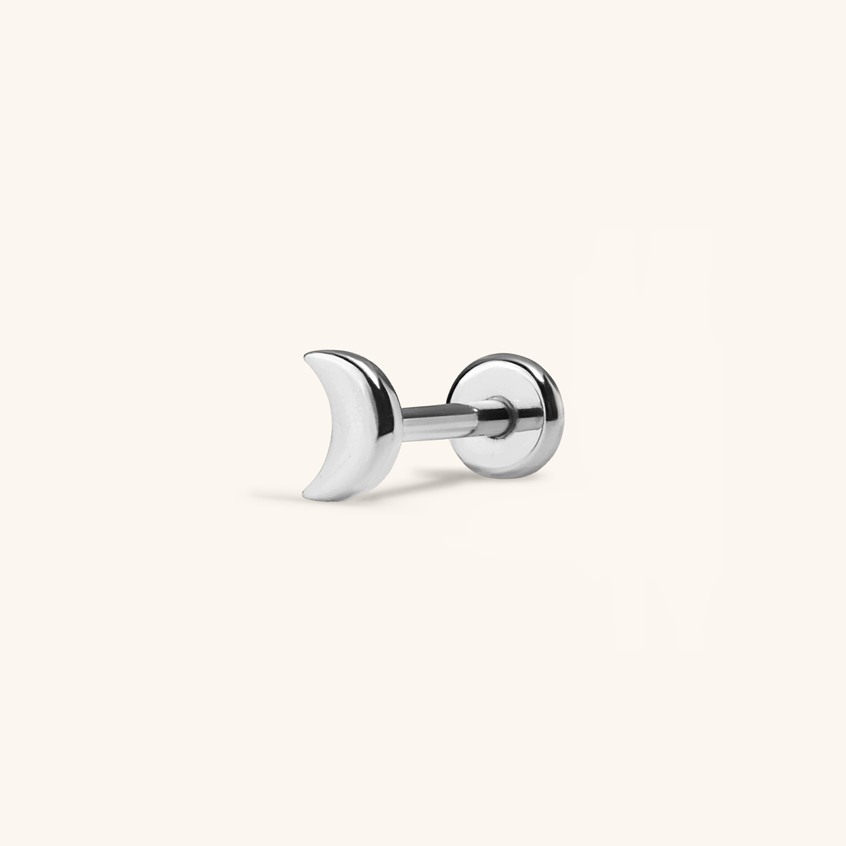 Moon Push Pin Flat Back Earring (Titanium - Silver)