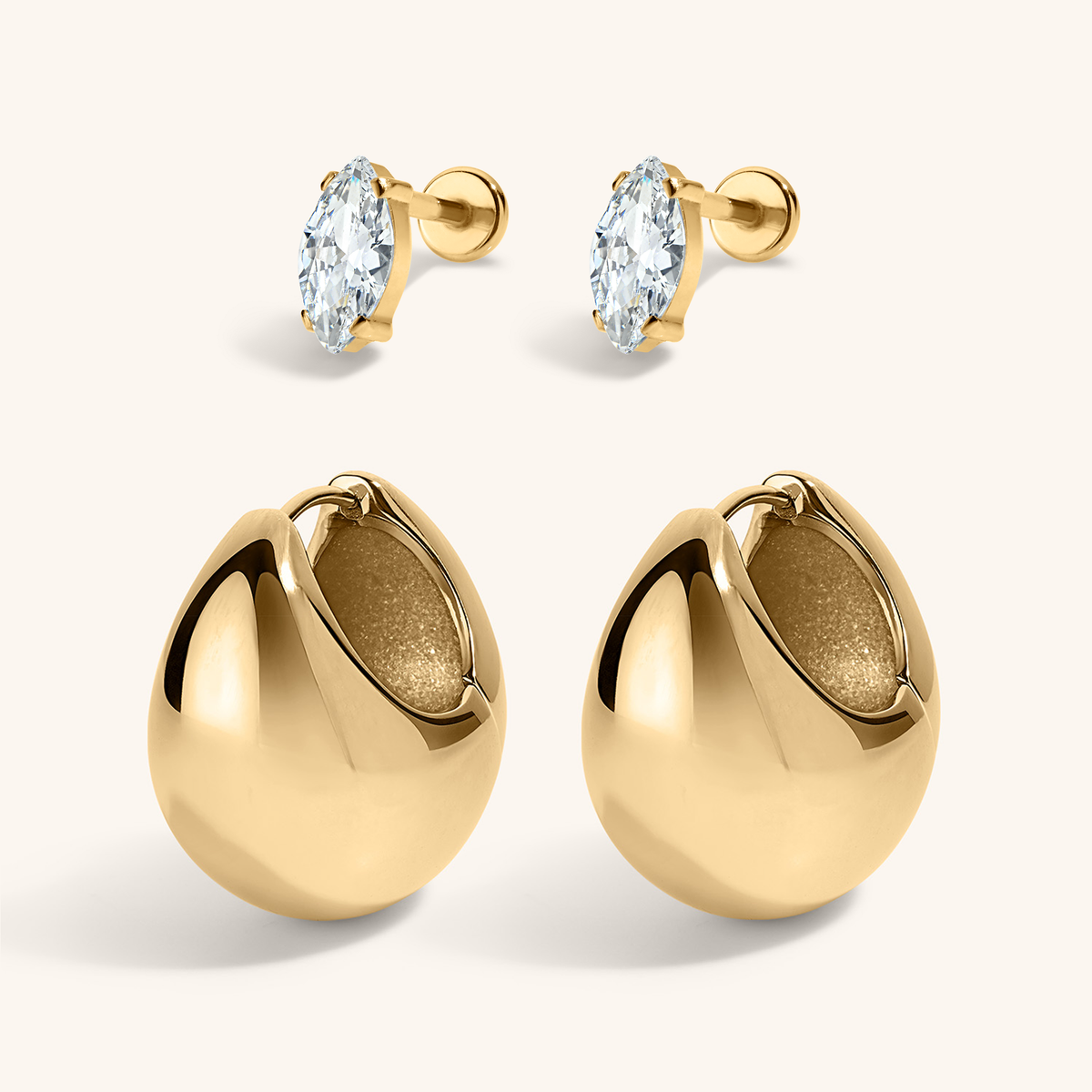Daydream Stack - Celestial Crystal Marquise Nap Earrings and Cloud Hoops Gold