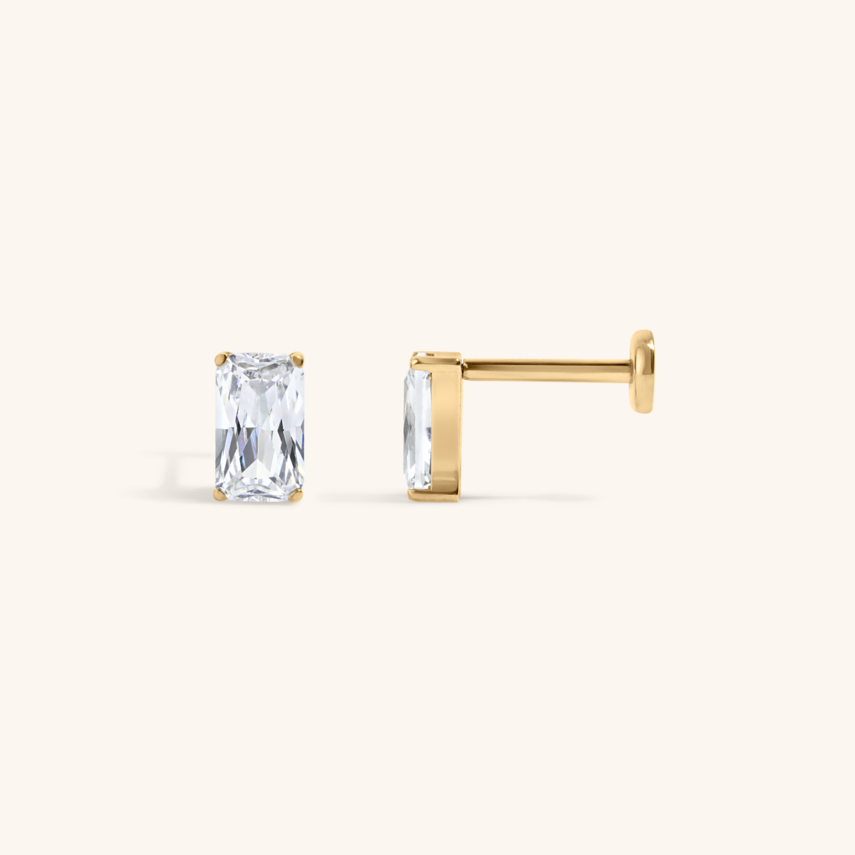 Celestial Crystal Emerald-Cut Nap Earrings, 5mm - Gold