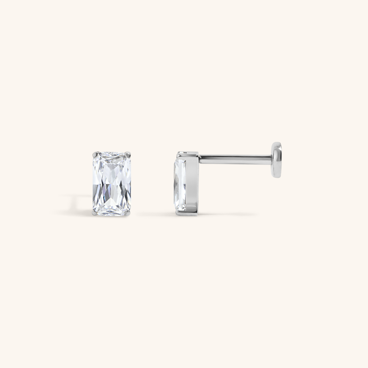 Celestial Crystal Emerald-Cut Nap Earrings, 5mm - Silver