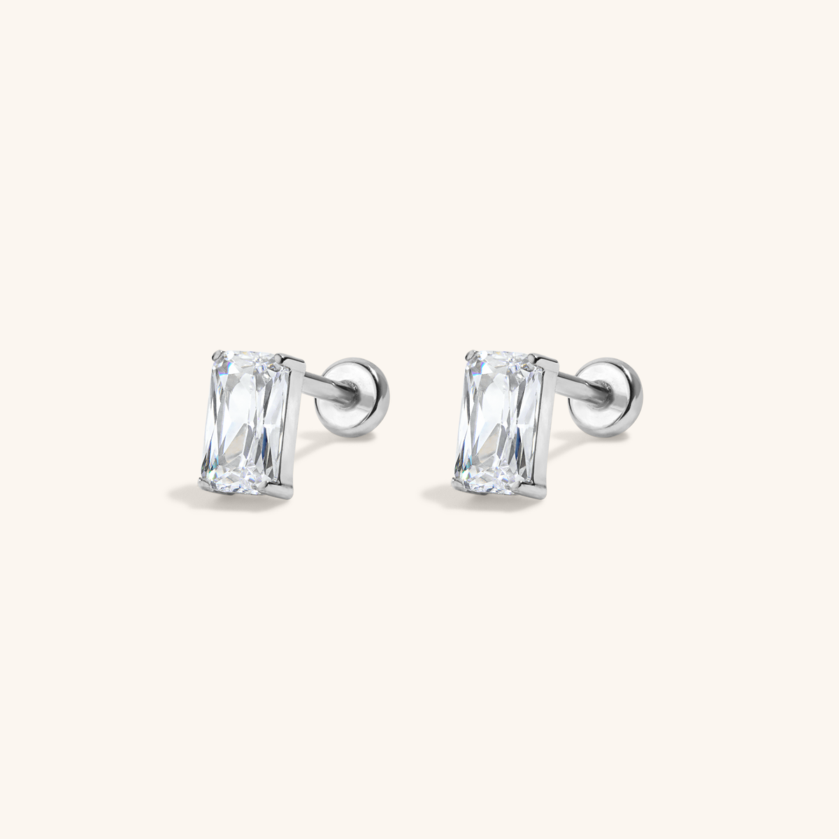 Celestial Crystal Emerald-Cut Nap Earrings, 5mm - Silver