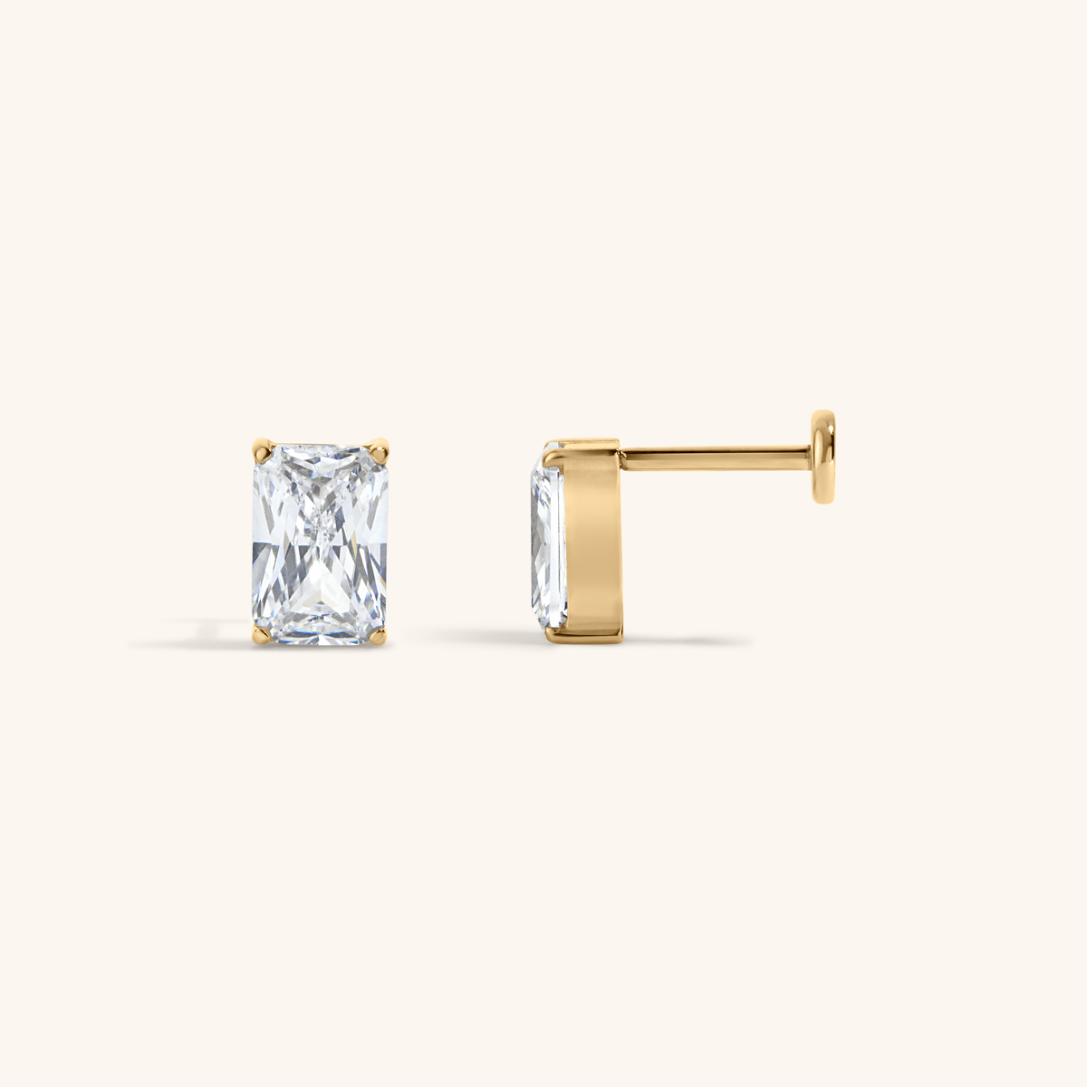 Celestial Crystal Emerald-Cut Nap Earrings, 6mm - Gold