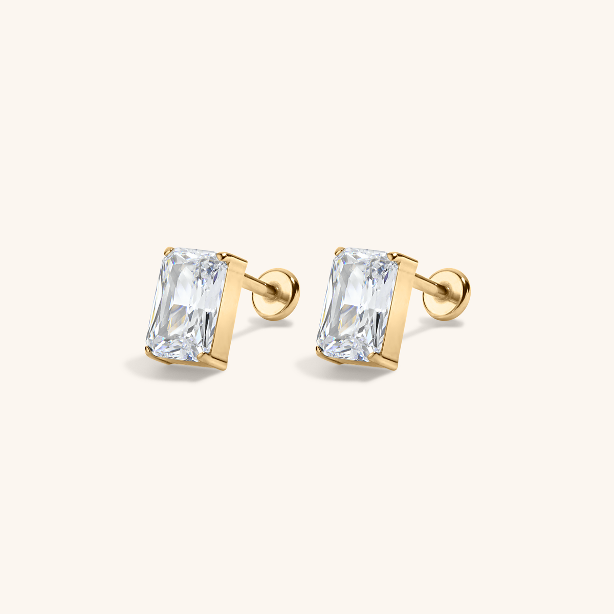 Celestial Crystal Emerald-Cut Nap Earrings, 6mm - Gold