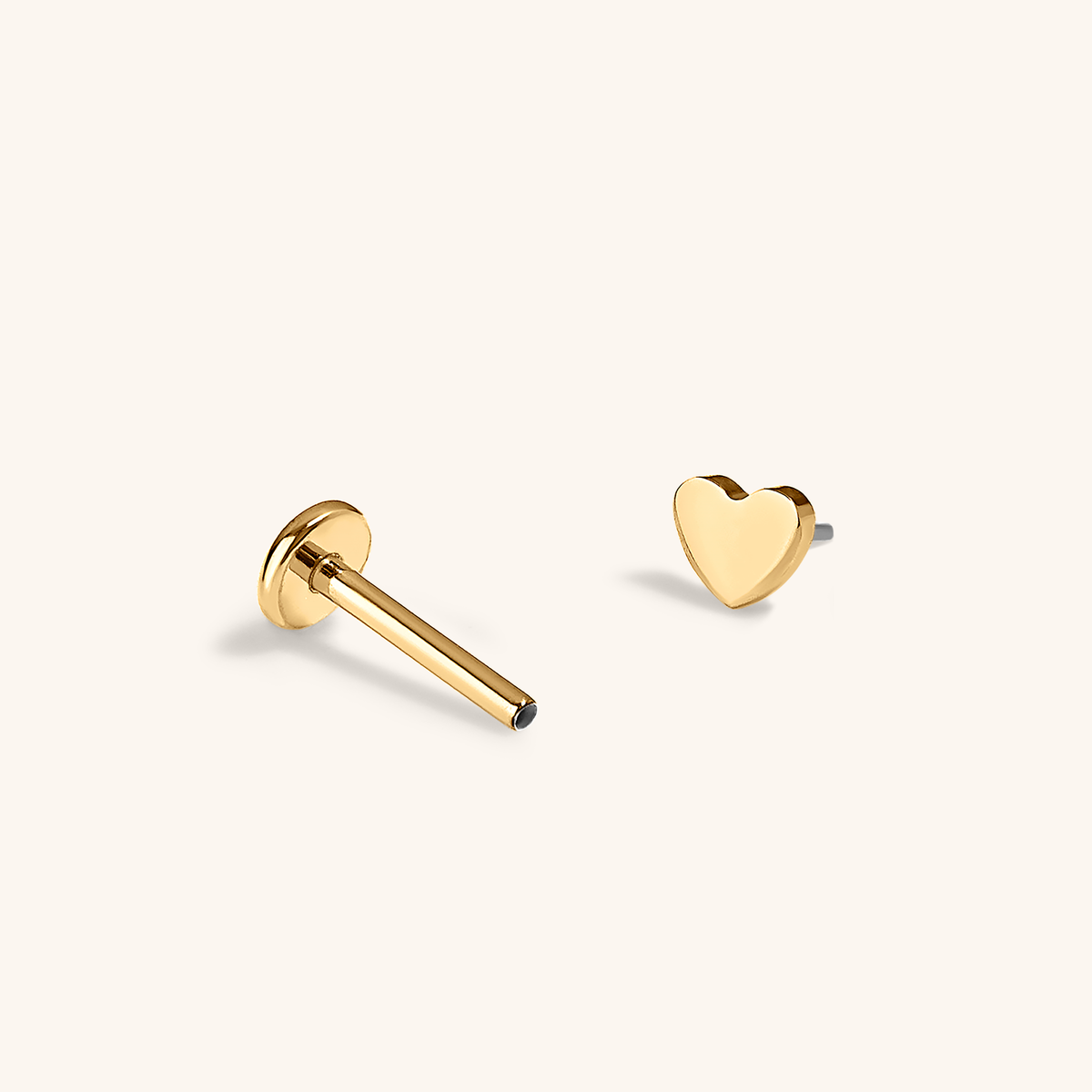 Heart Push Pin Flat Back Earring (Titanium - Gold)