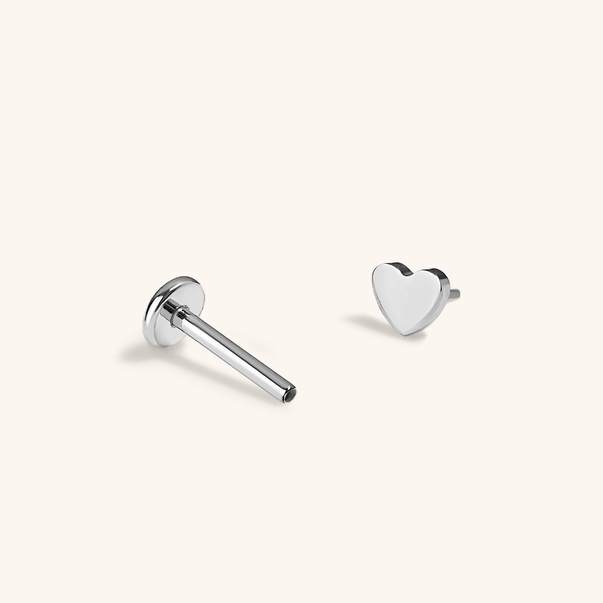 Heart Push Pin Flat Back Earring (Titanium - Silver)