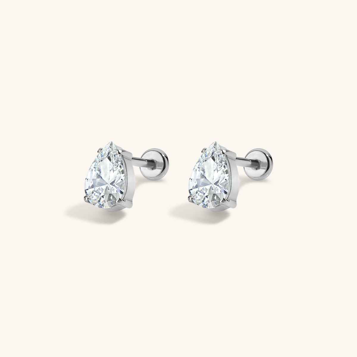 Celestial Crystal Pear Nap Earrings, 6mm (Silver)