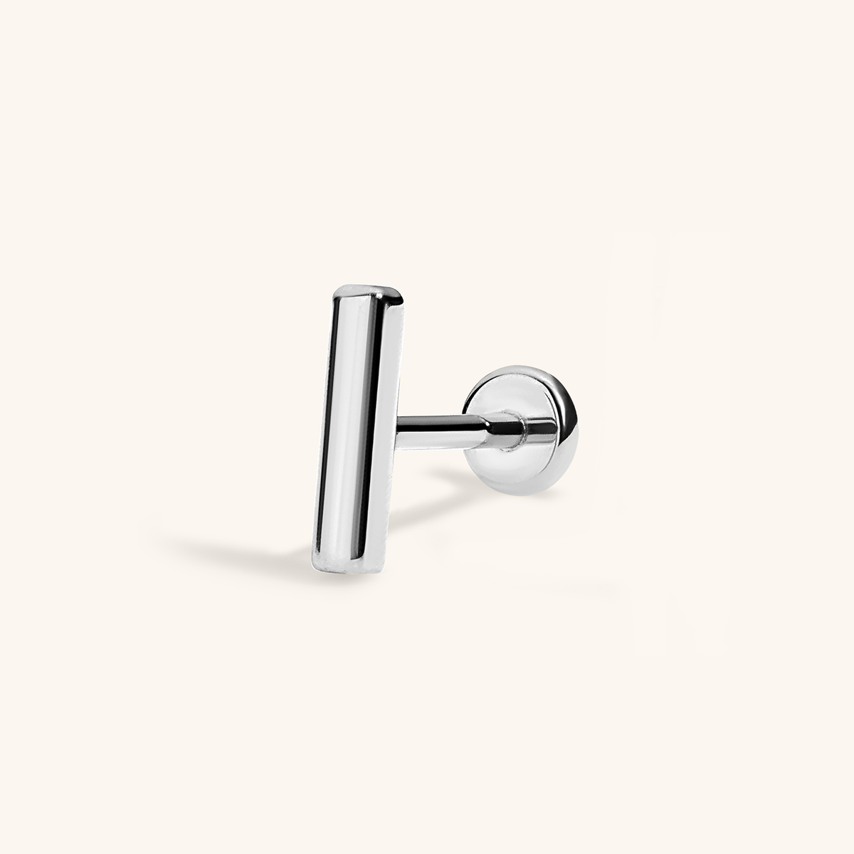 Bar Push Pin Flat Back Earring (Titanium - Silver)