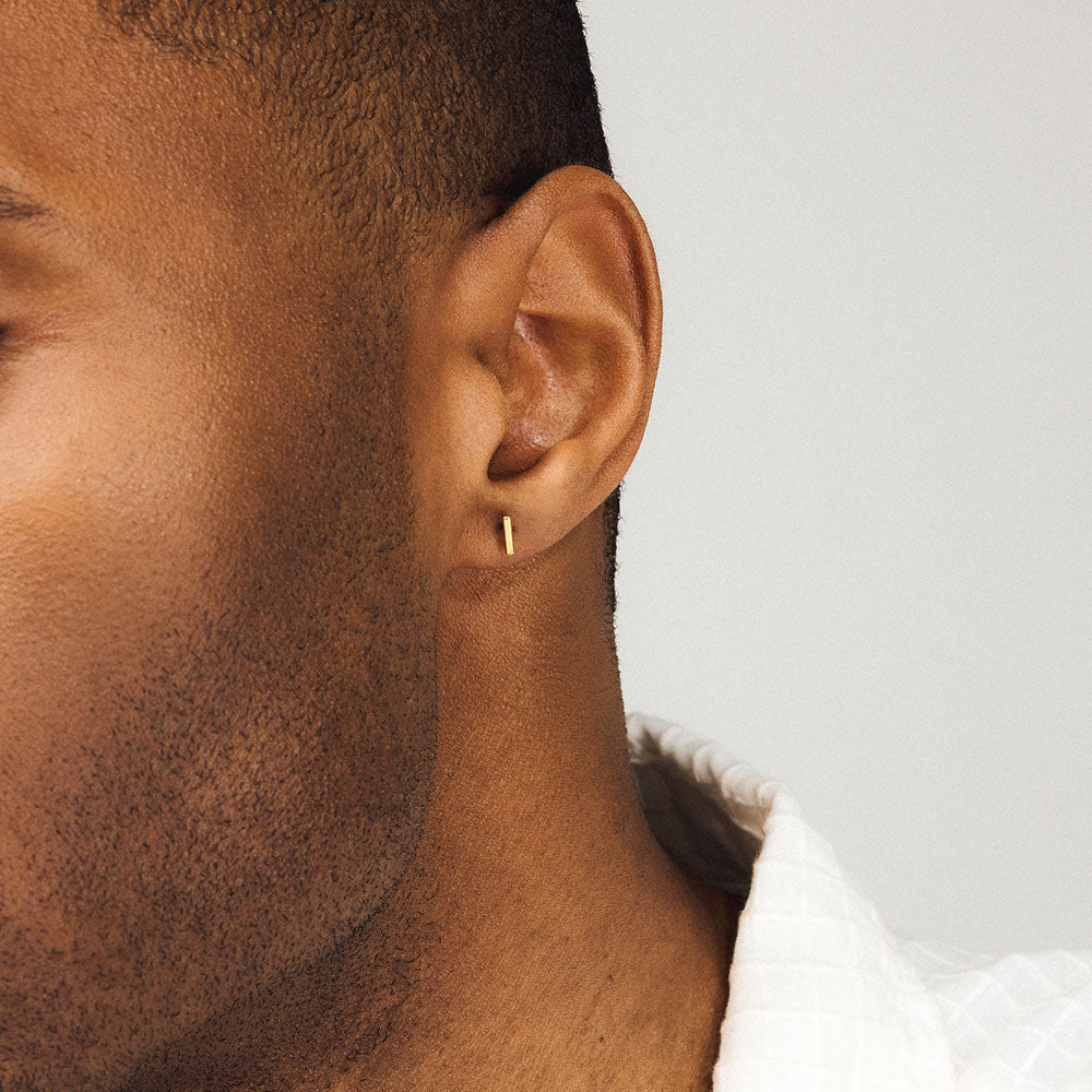 Bar Push Pin Flat Back Earring in Gold on model