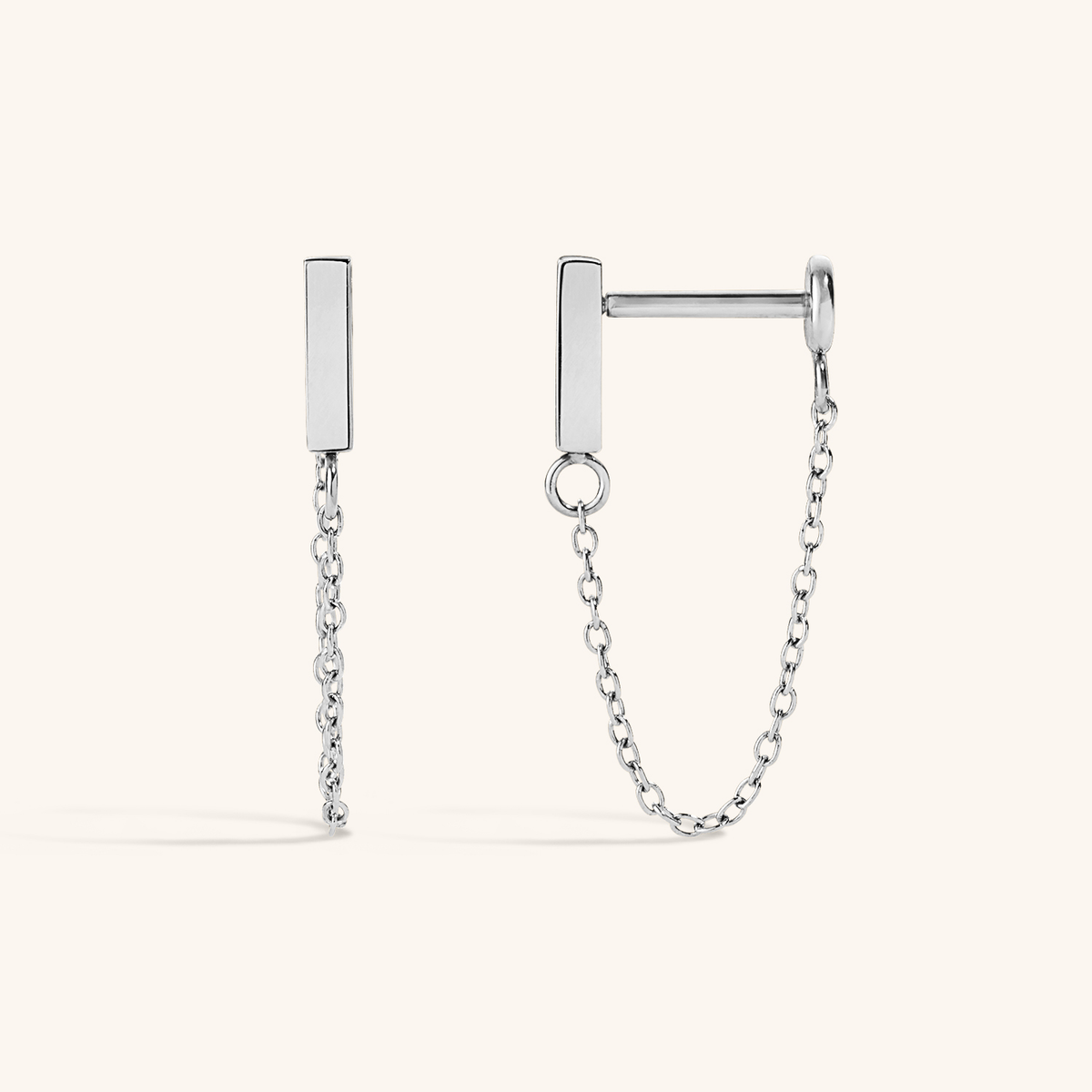 Bar Chain Nap Earrings - Silver
