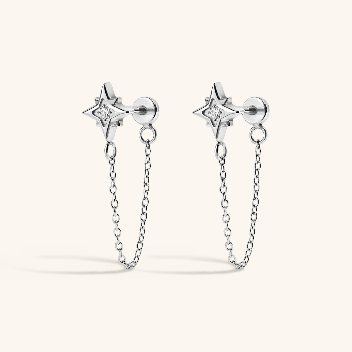 North Star Chain Nap Earrings - Silver