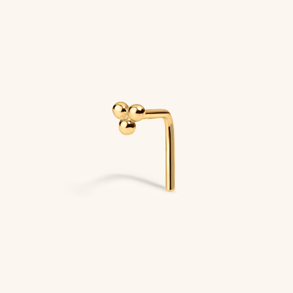 Tiny Trinity Stud L-Shape Nose Ring in 14k Gold