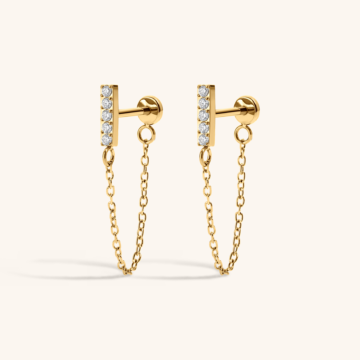 Pave Bar Chain Nap Earrings in Gold