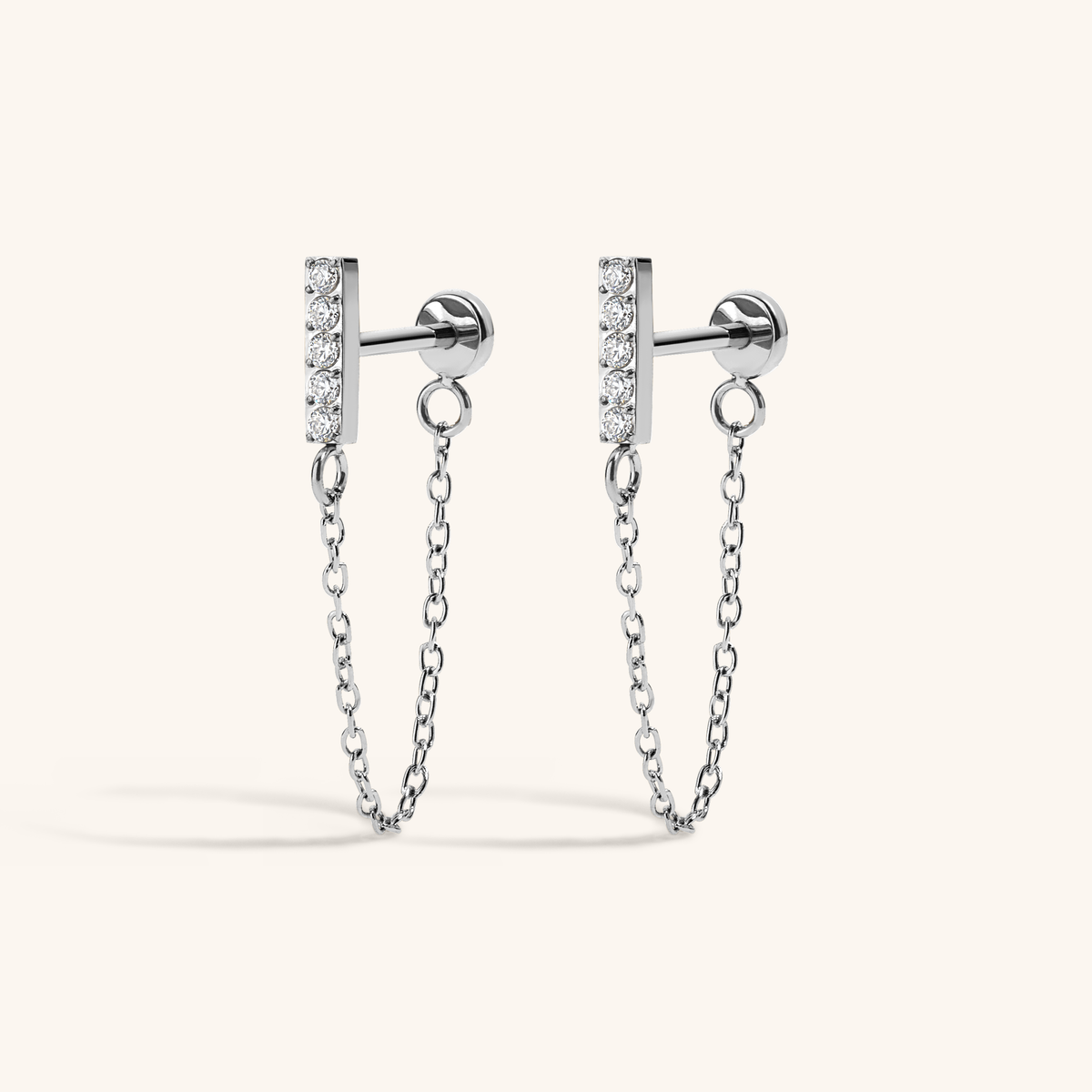 Pave Bar Chain Nap Earrings in Silver
