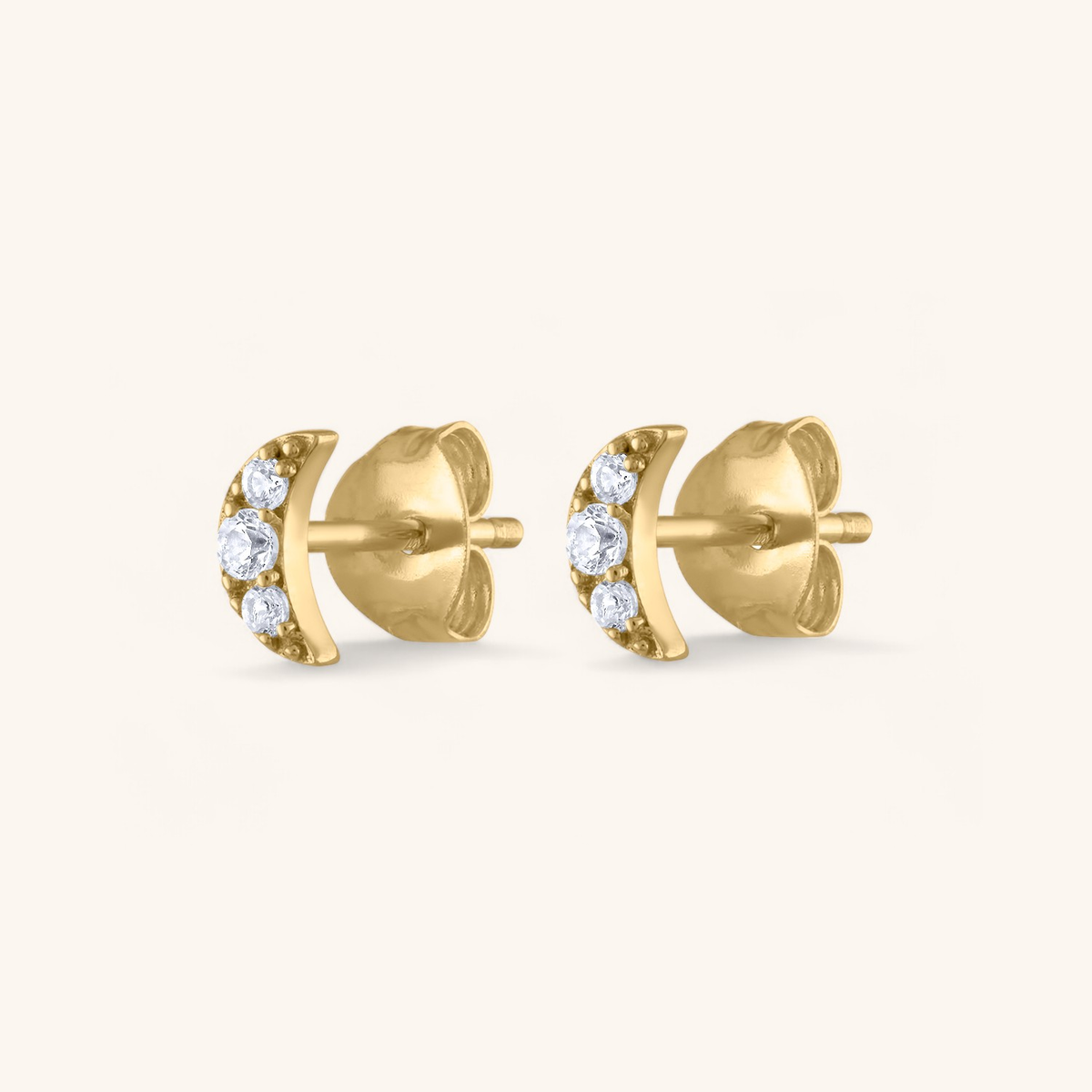 Pave Moon Studs in 14k Gold