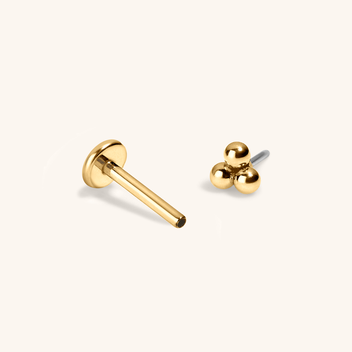 Trinity Push Pin Flat Back Earring (Titanium - Gold)