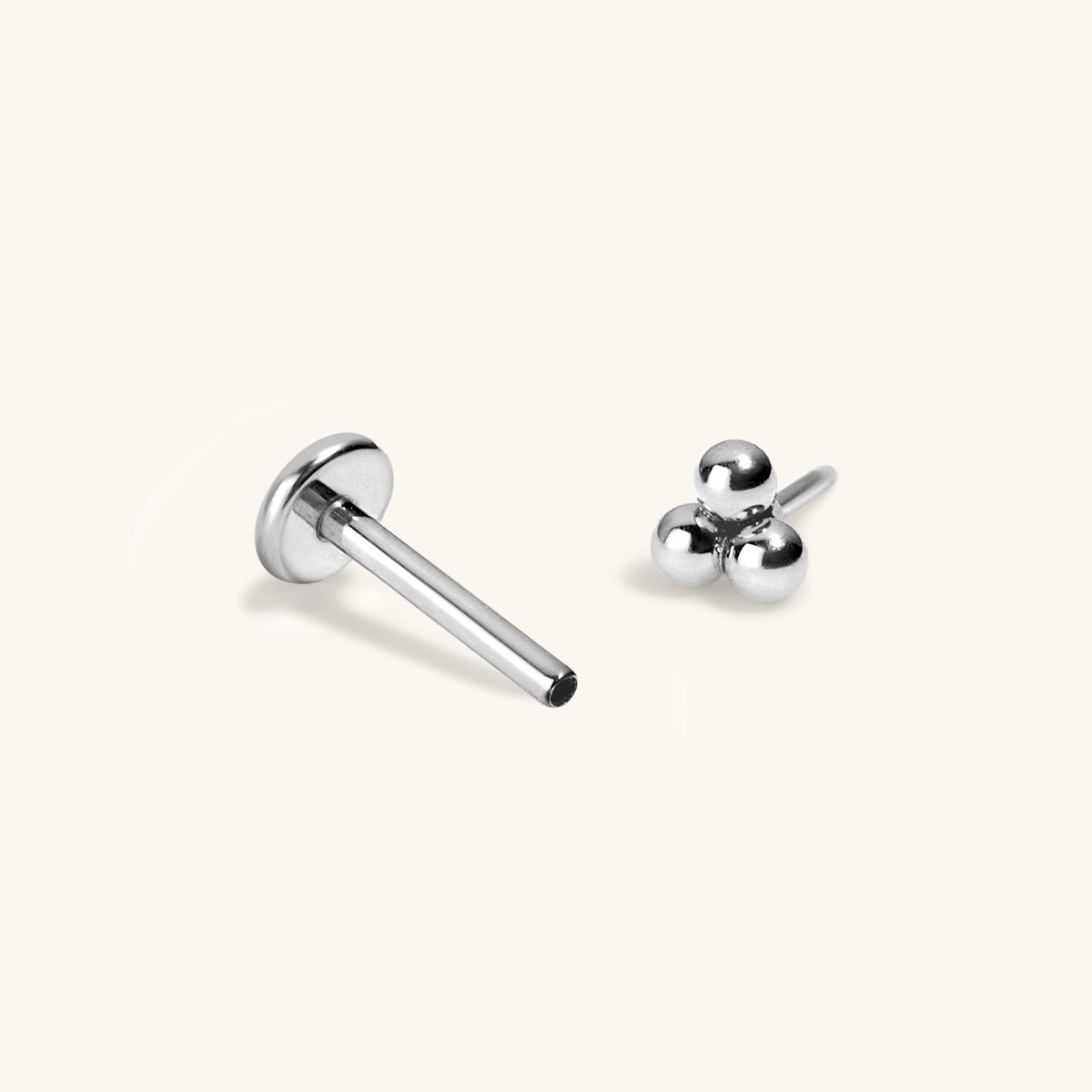 Trinity Push Pin Flat Back Earring (Titanium - Silver)