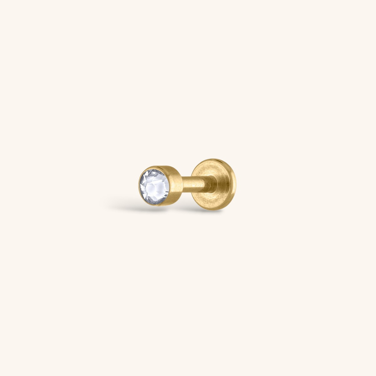 Celestial Crystal Bezel Solitaire Threaded Flat Back Earring (Titanium - Gold)