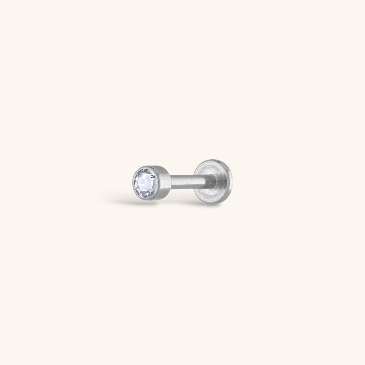 Celestial Crystal Bezel Solitaire Threaded Flat Back Earring (Titanium - Silver)