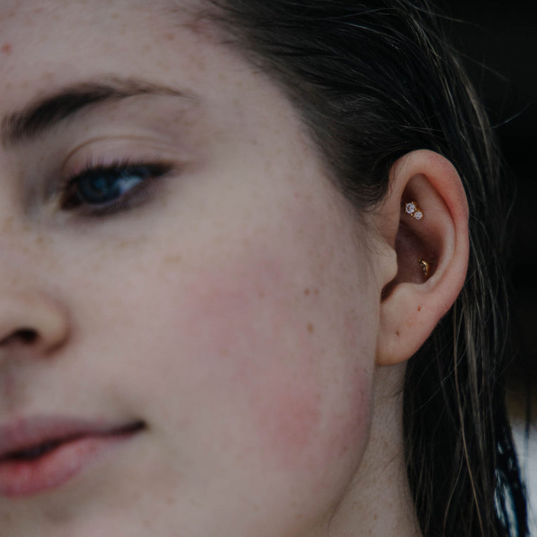 Conch piercing inspiration - Gaia and Pave Moon Push Pin Flat Back Earrings