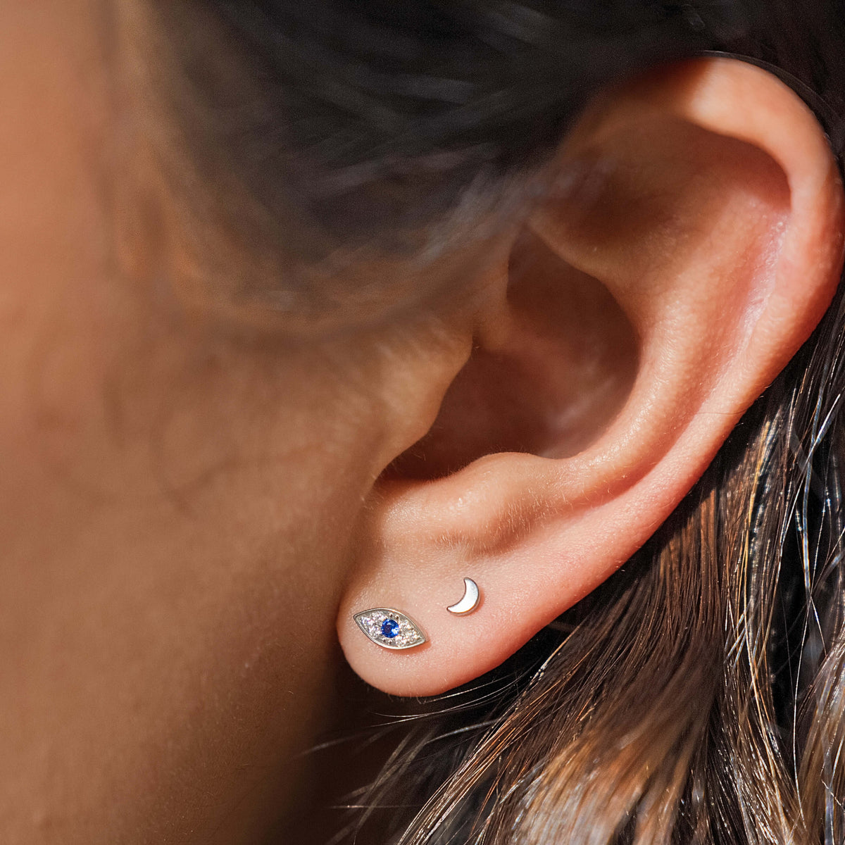 Cosmic Nap Earrings Duo on model (Silver)
