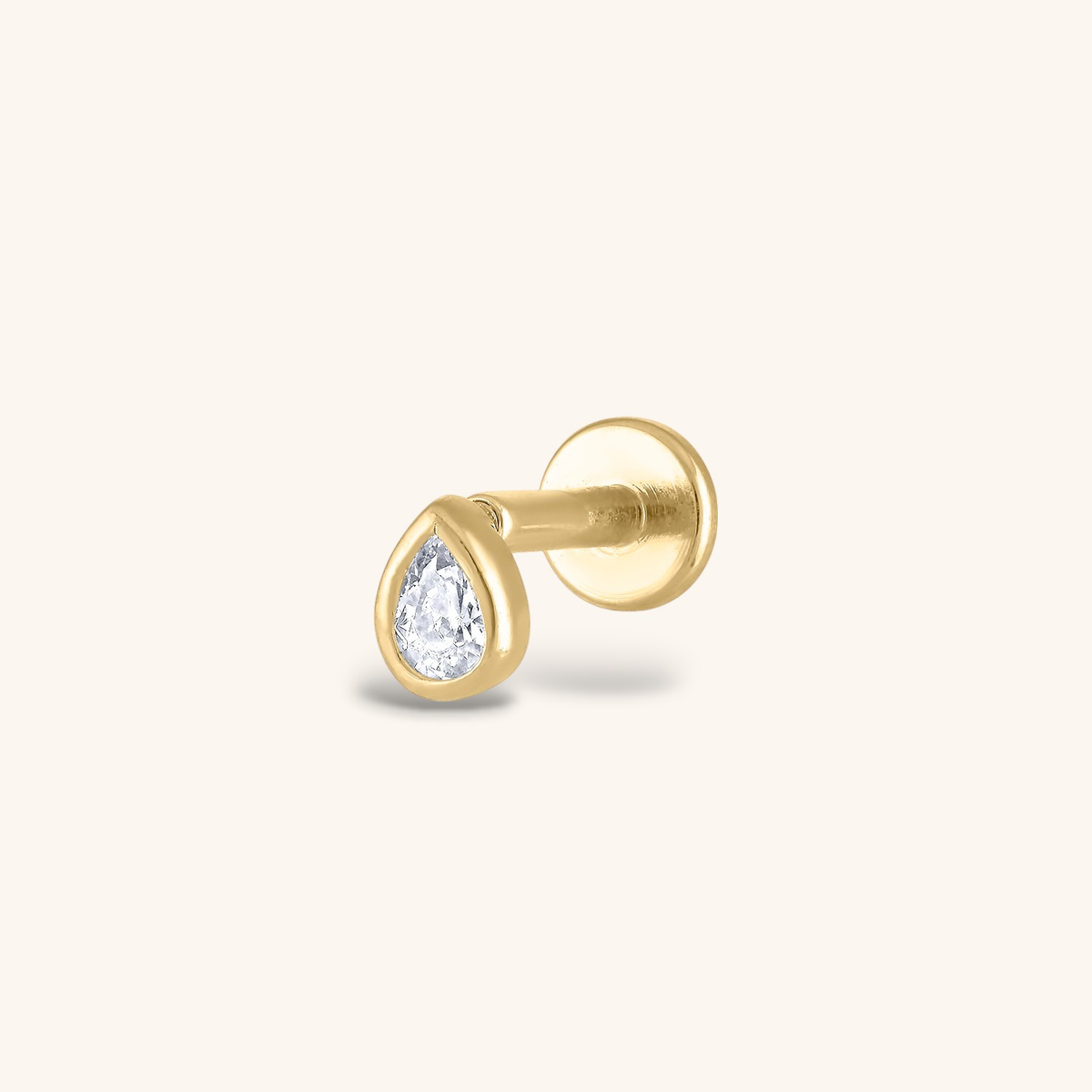 Celestial Crystal Pear Bezel Solitaire Threaded Flat Back Earring (Titanium - Gold)