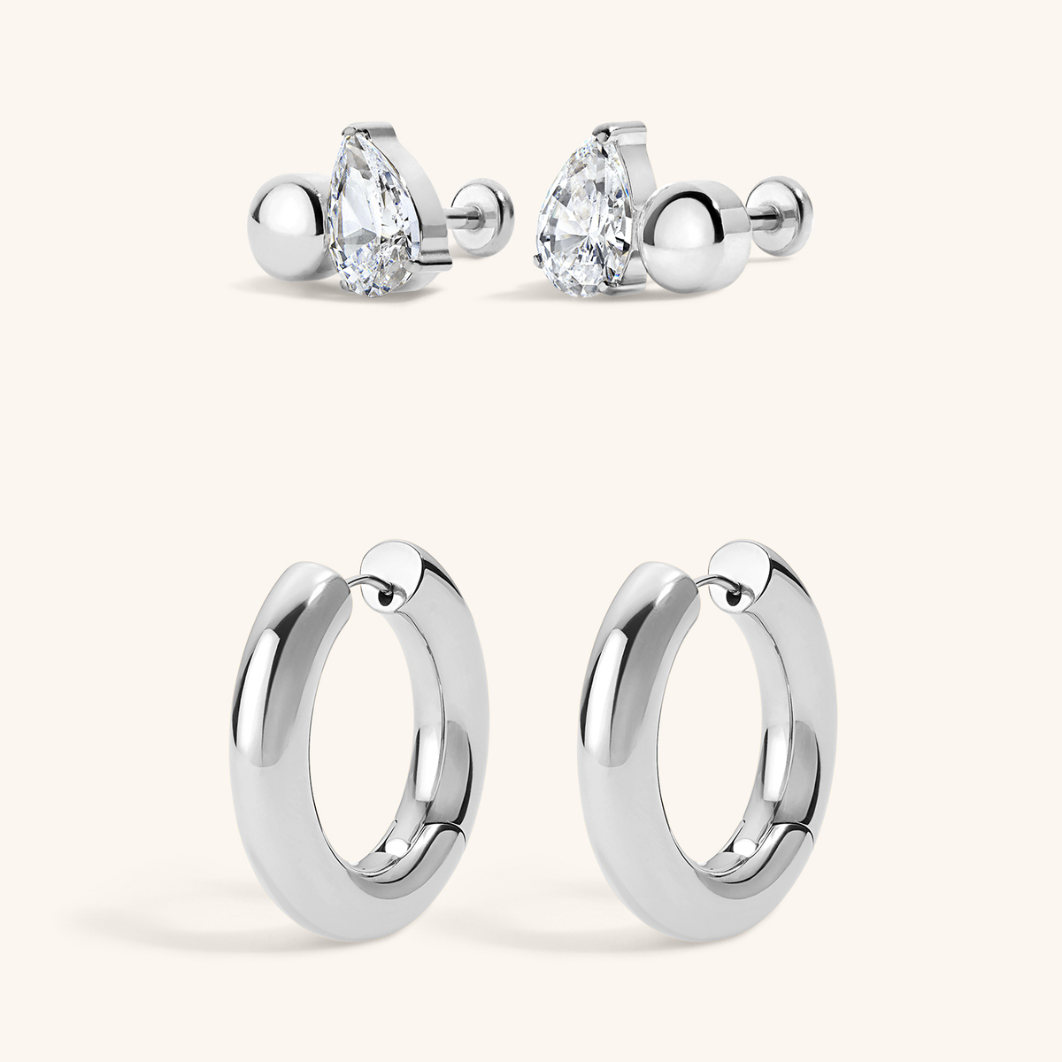 Ever Together Duo - Toi Et Moi Nap Earrings and Every Body Hoops , 26mm - Silver