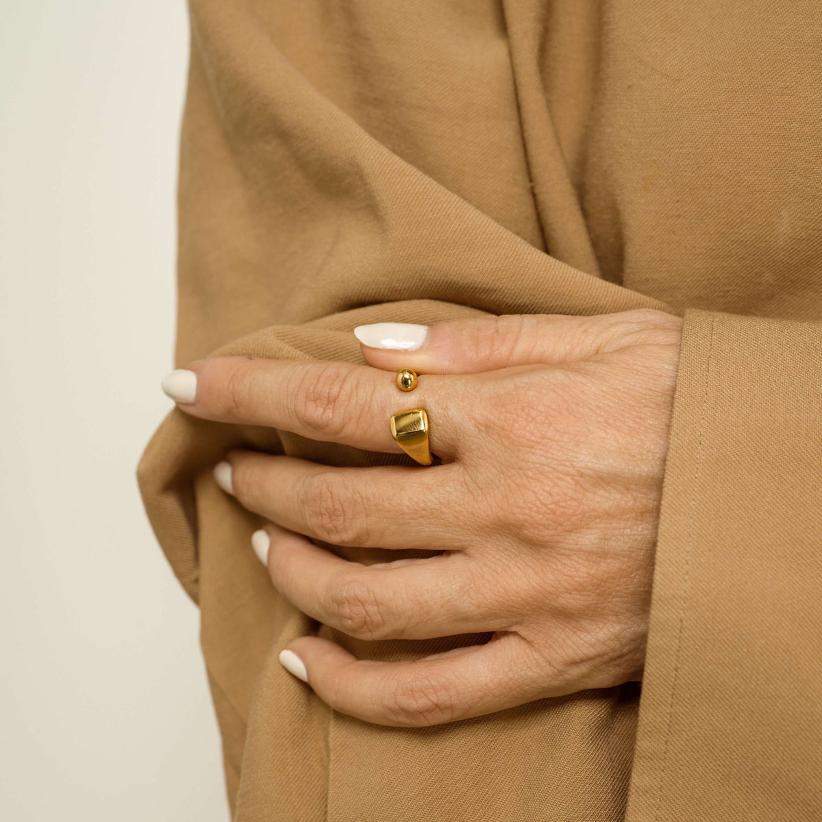Floating Orb Signet Ring (Gold) on model