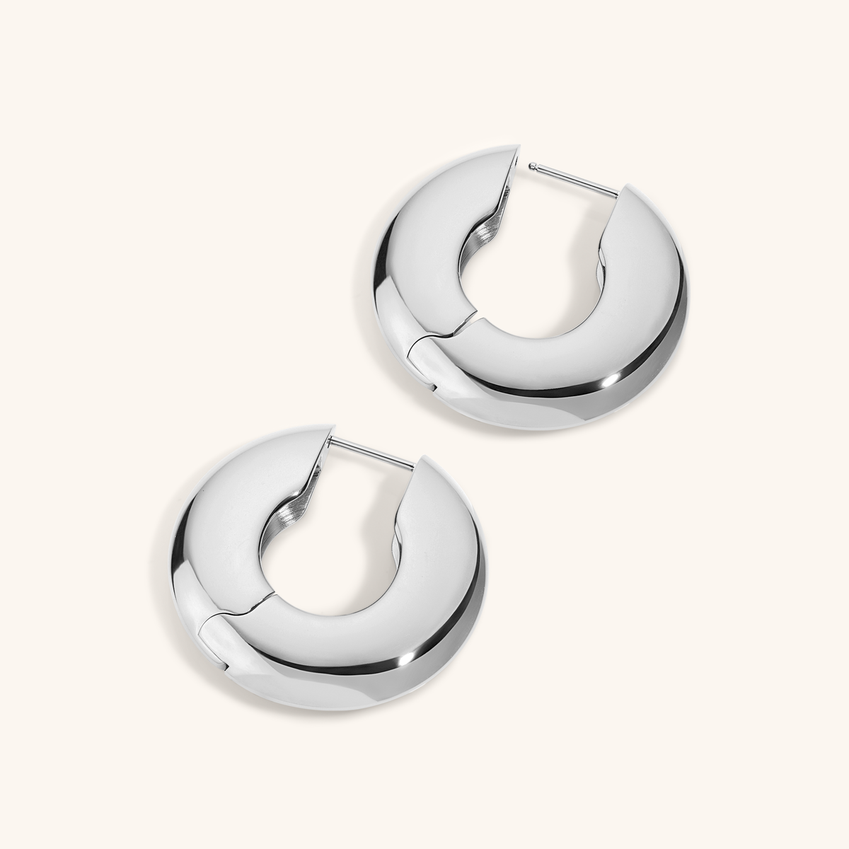 Puffy Disc Hoops - Silver