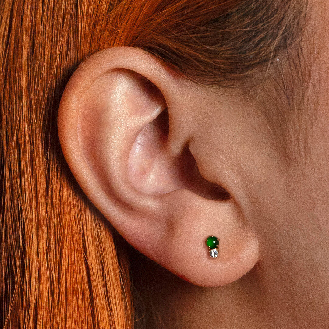 Jade and White Topaz Nap Earrings (Gold) on model