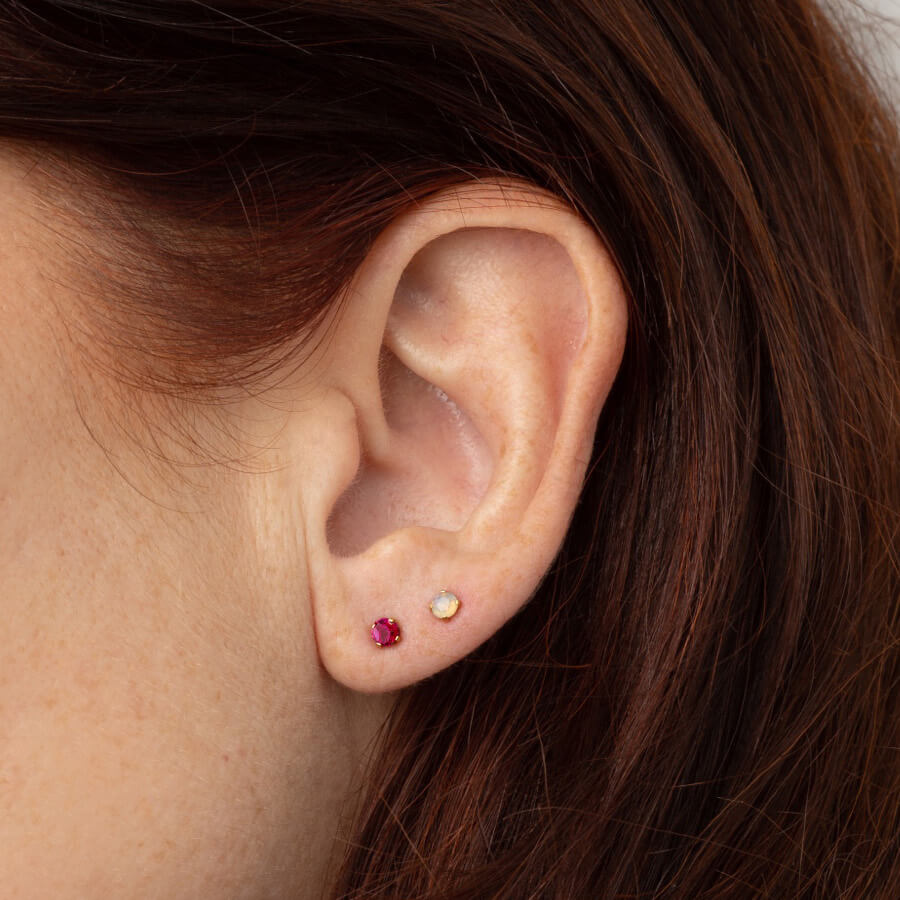 Ruby and Opal Nap Earrings (Gold) on model