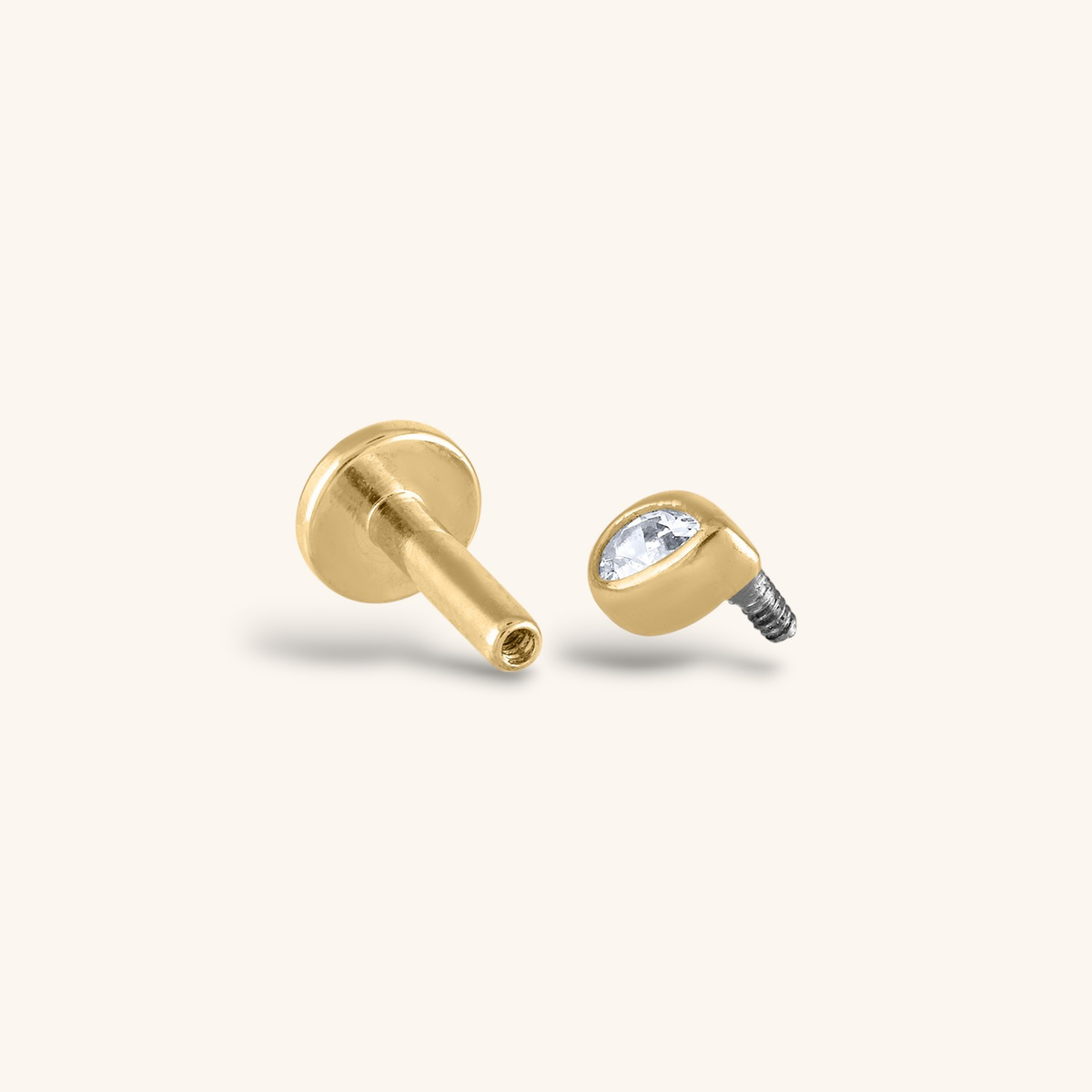 Celestial Crystal Pear Bezel Solitaire Threaded Flat Back Earring (Titanium - Gold)