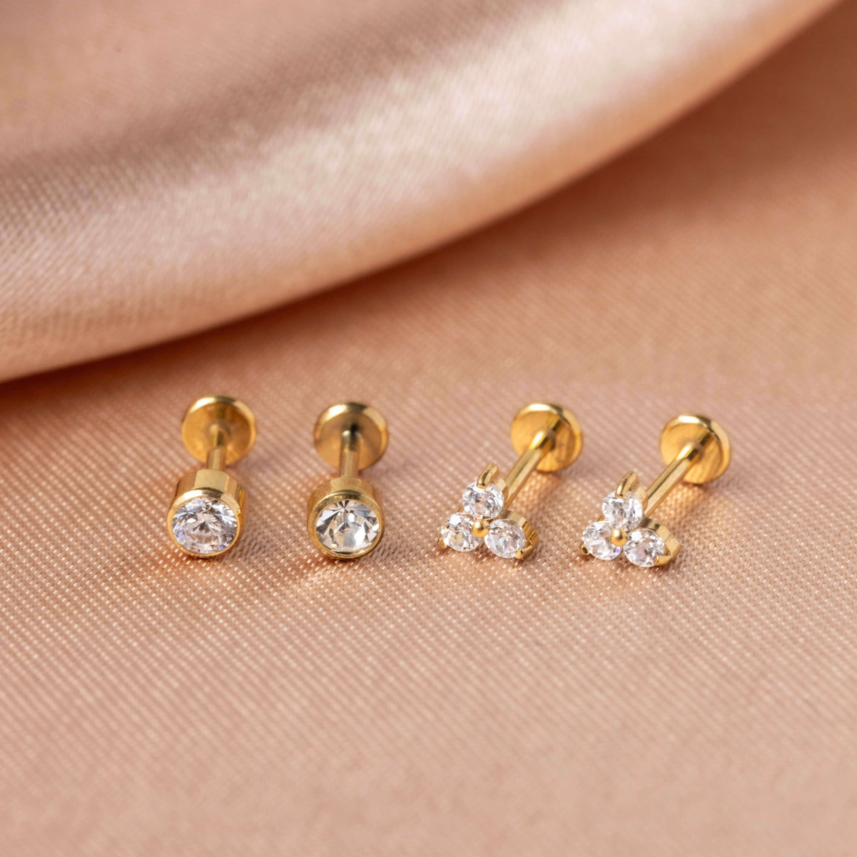 Celestial Crystal Bezel Solitaire Nap Earrings and Crystal Trinity Nap Earrings