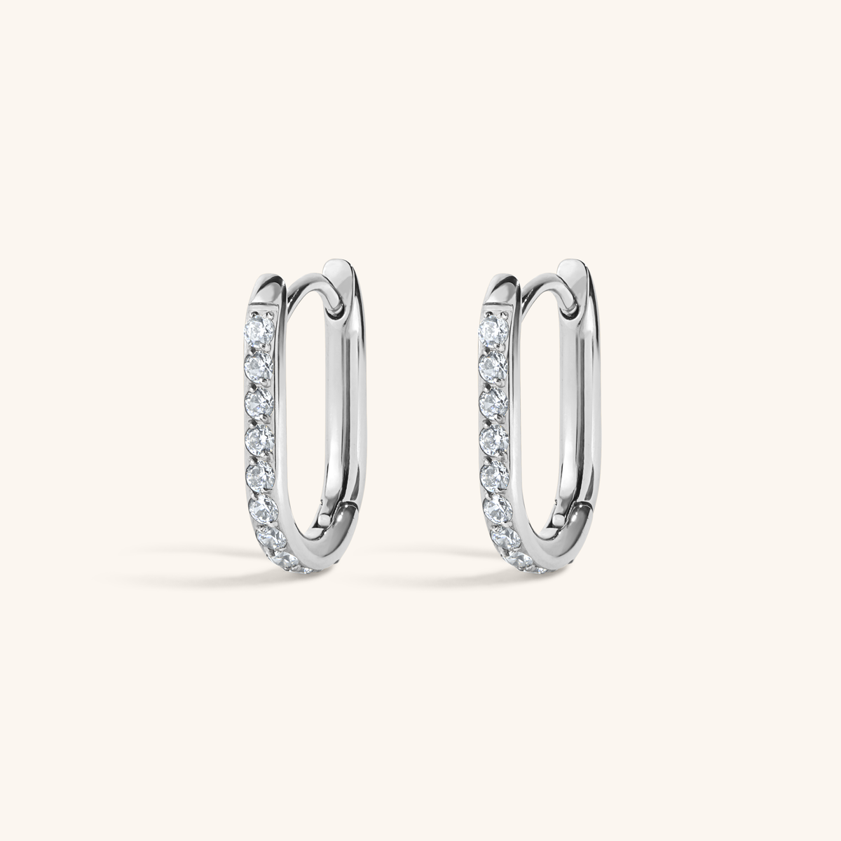 Pave Halo Oval Hoops, 15mm - Silver