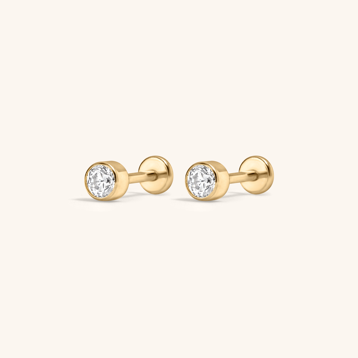 Celestial Crystal Bezel Solitaire Nap Earrings (Gold)