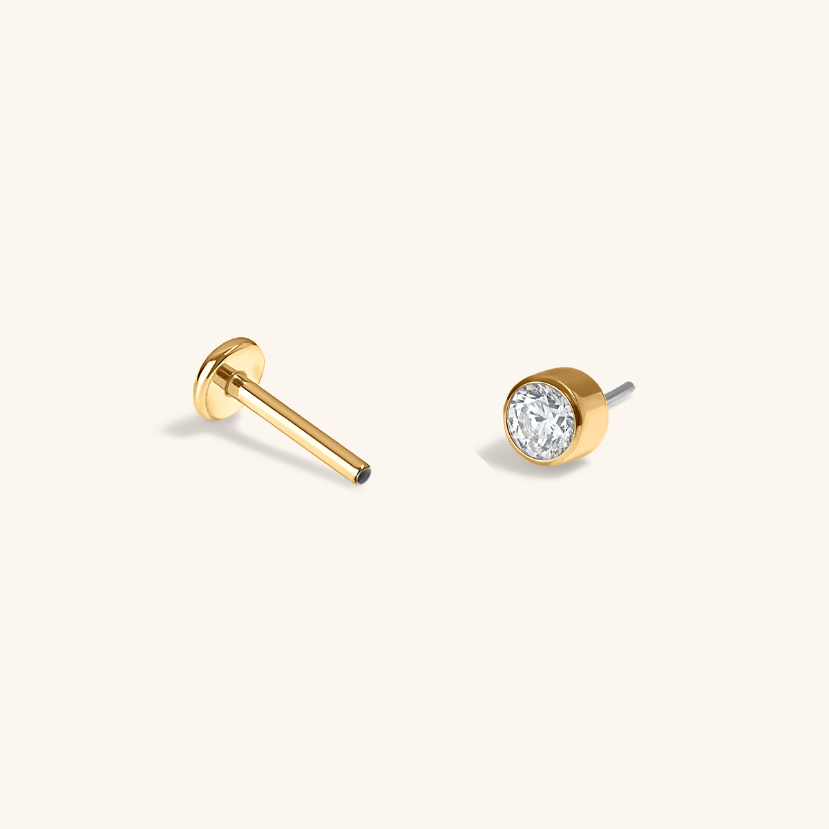 Tiny Crystal Push Pin Flat Back Earring (Titanium - Gold)