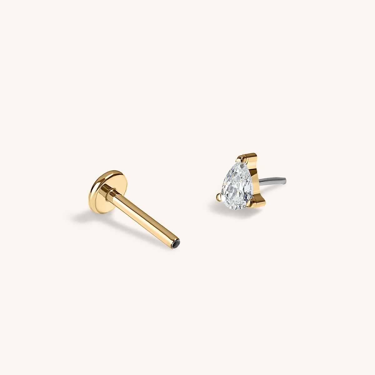 Crystal Pear Push Pin Flat Back Earring, 3mm (Titanium - Gold) 