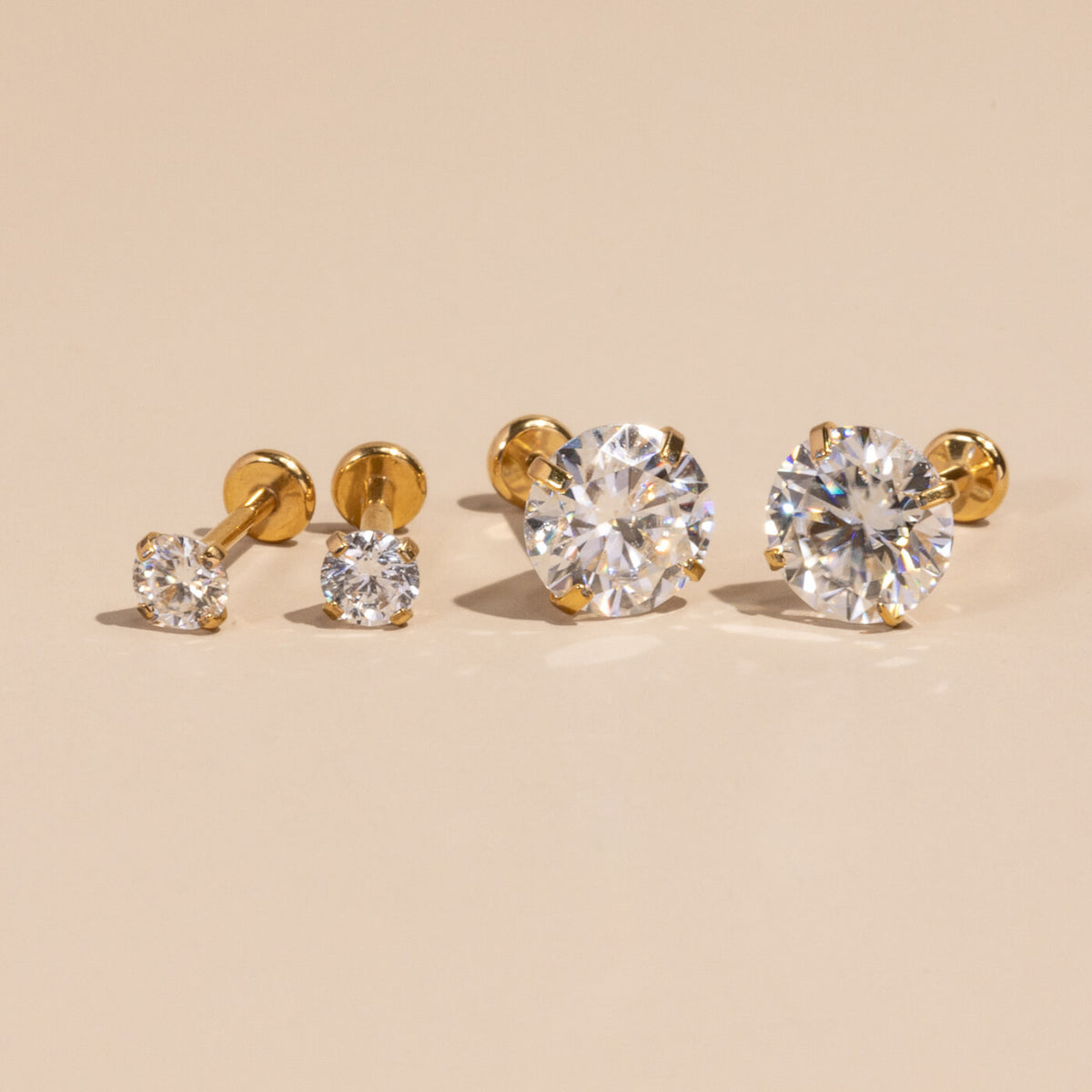 Celestial Crystal Solitaire / Moissanite Nap Earrings (Gold, 3mm and 6mm) size comparison