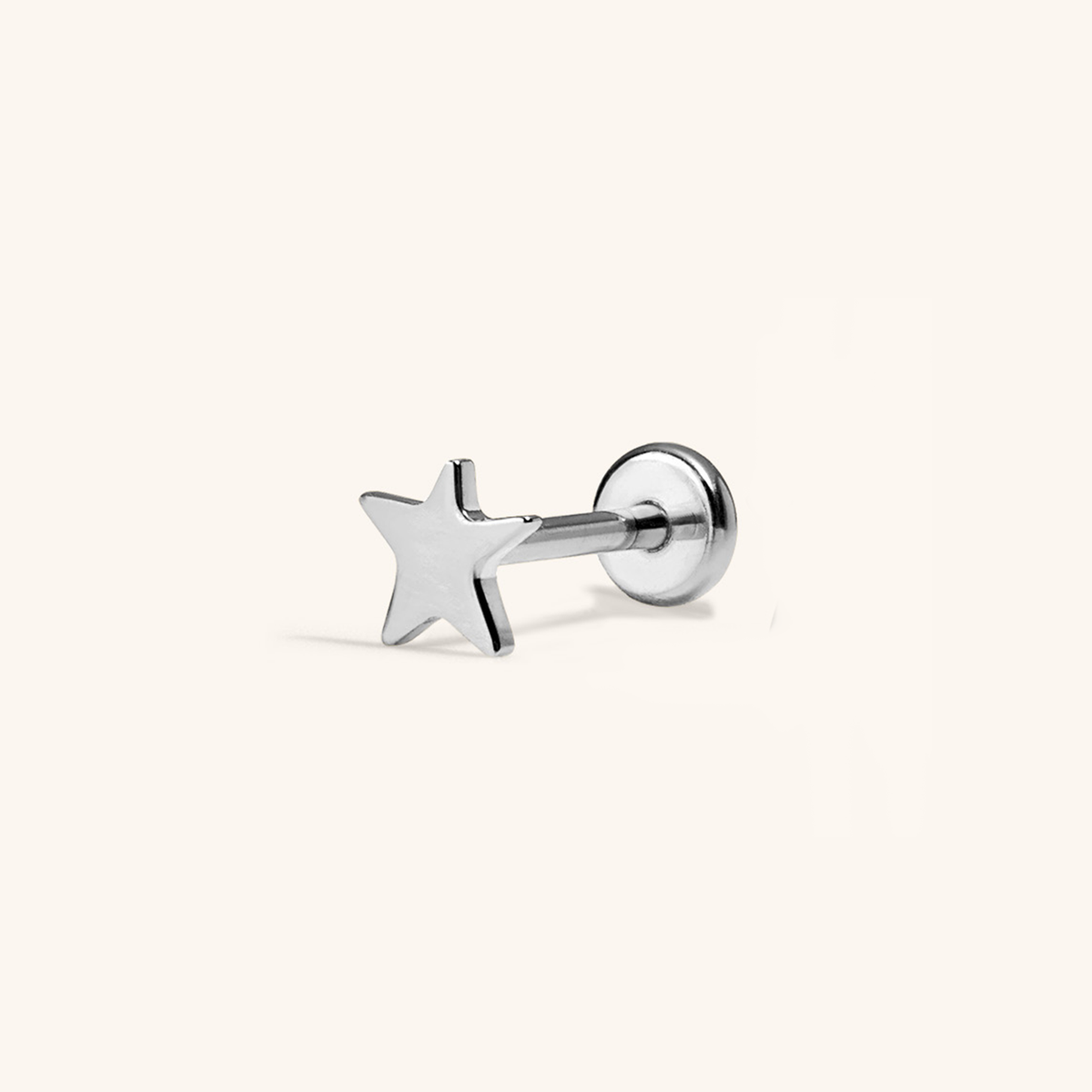 Star Push Pin Flat Back Earring (Titanium - Silver)