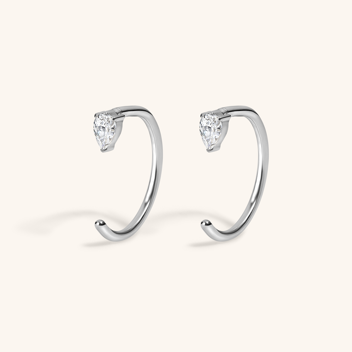 Pear Open Huggie Hoops (Silver)
