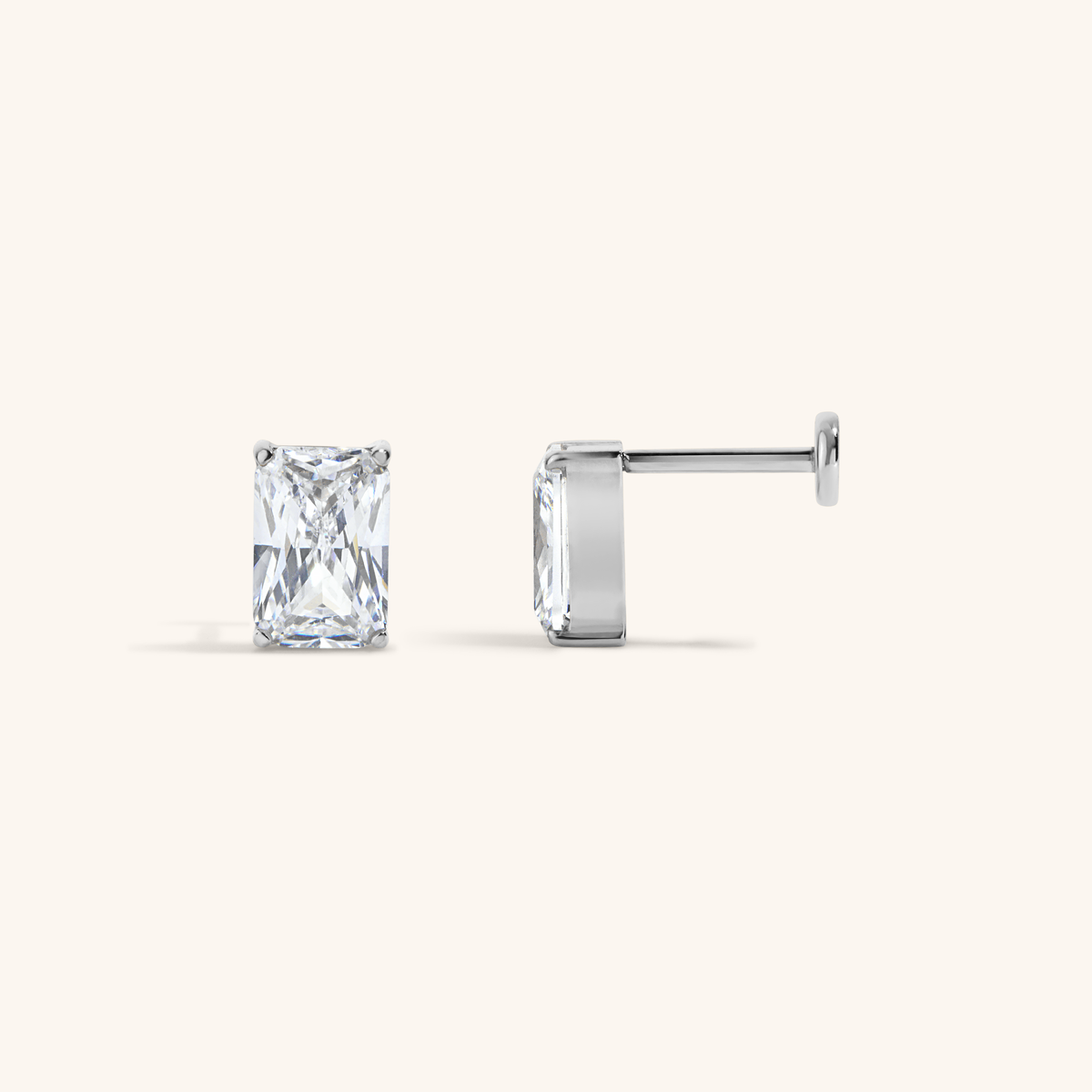 Celestial Crystal Emerald-Cut Nap Earrings, 6mm - Silver