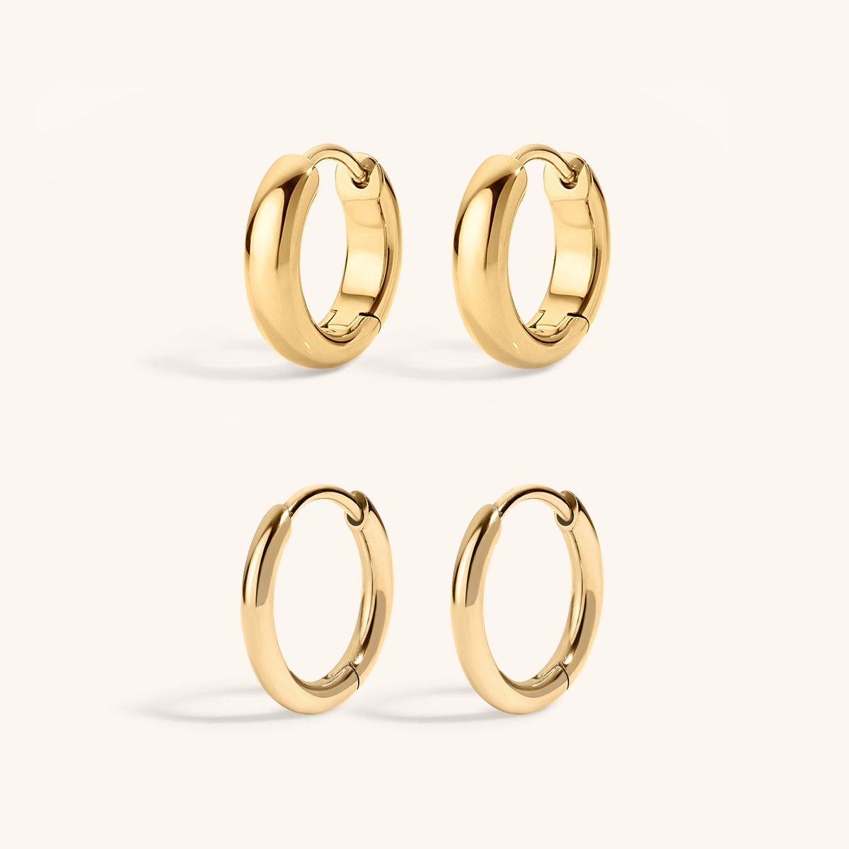 Essential Hoop Duo - Classic Huggie Hoops, 11mm and Bold Huggie Hoops, 12mm Gold