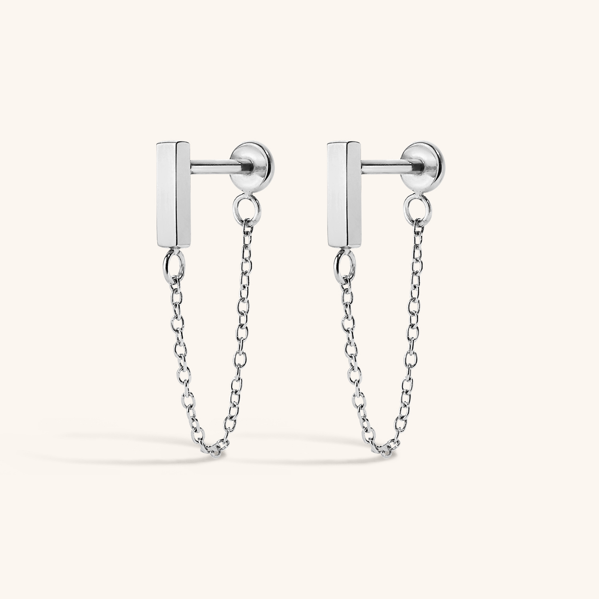 Bar Chain Nap Earrings - Silver
