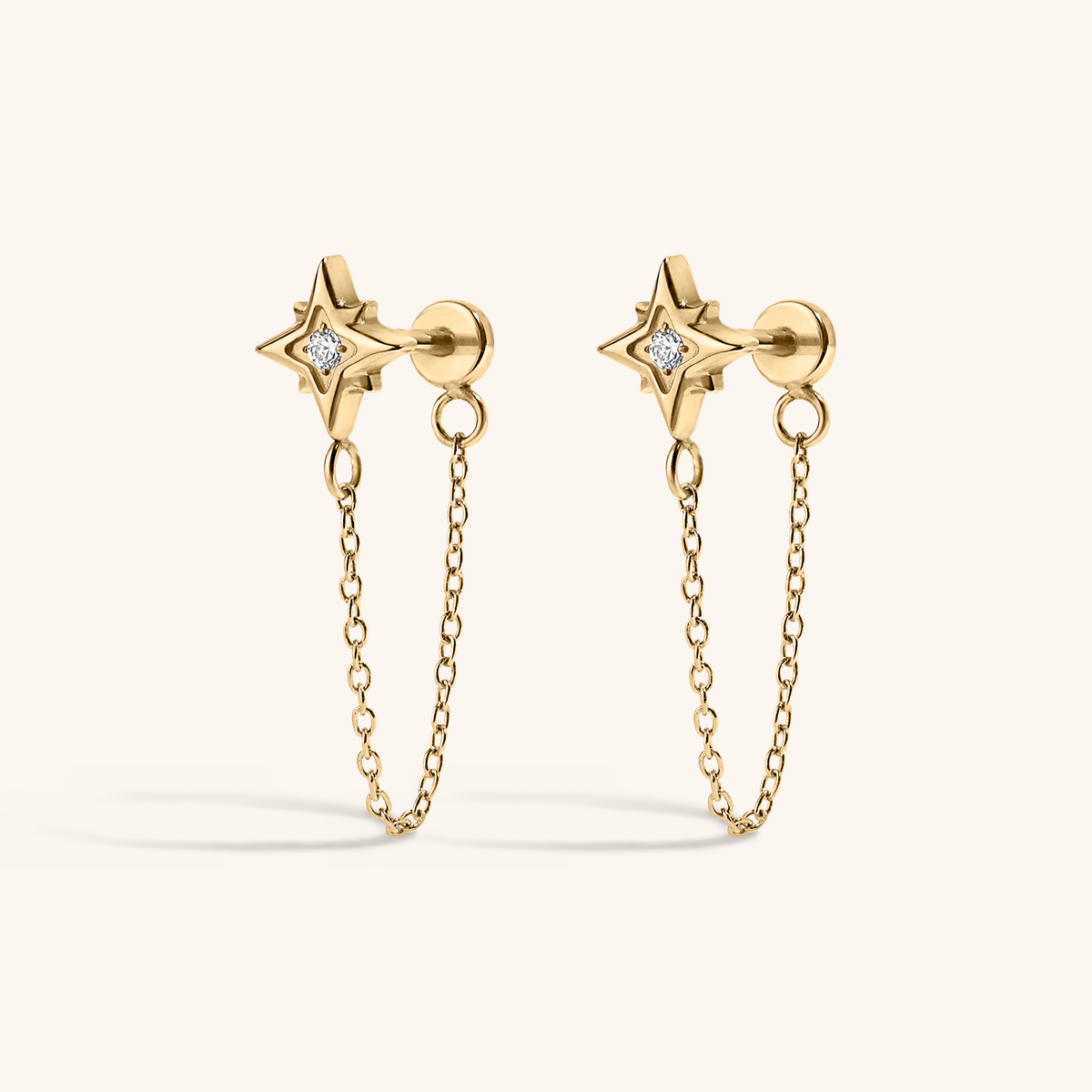 North Star Chain Nap Earrings - Gold