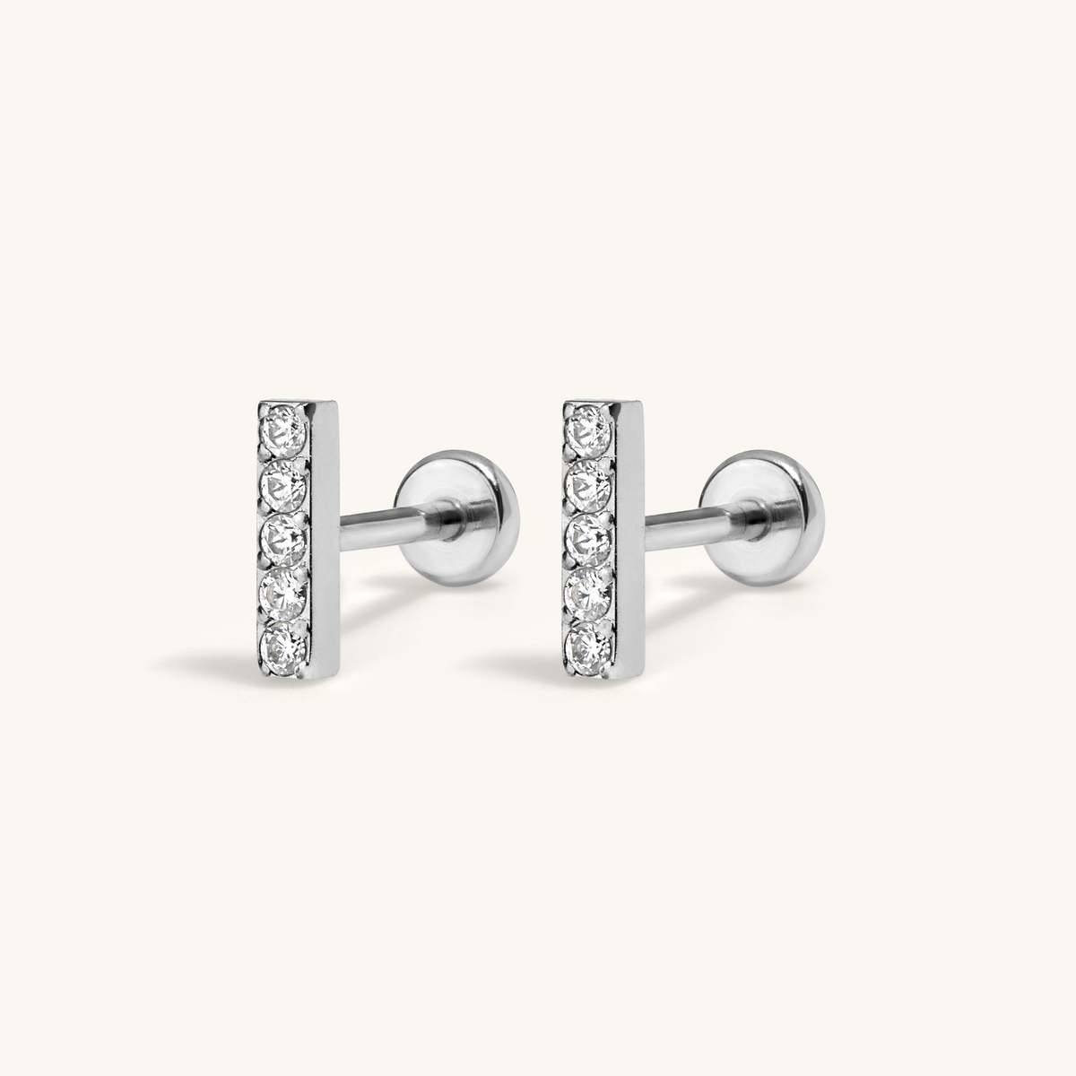 Pave Bar Nap Earrings (Silver)