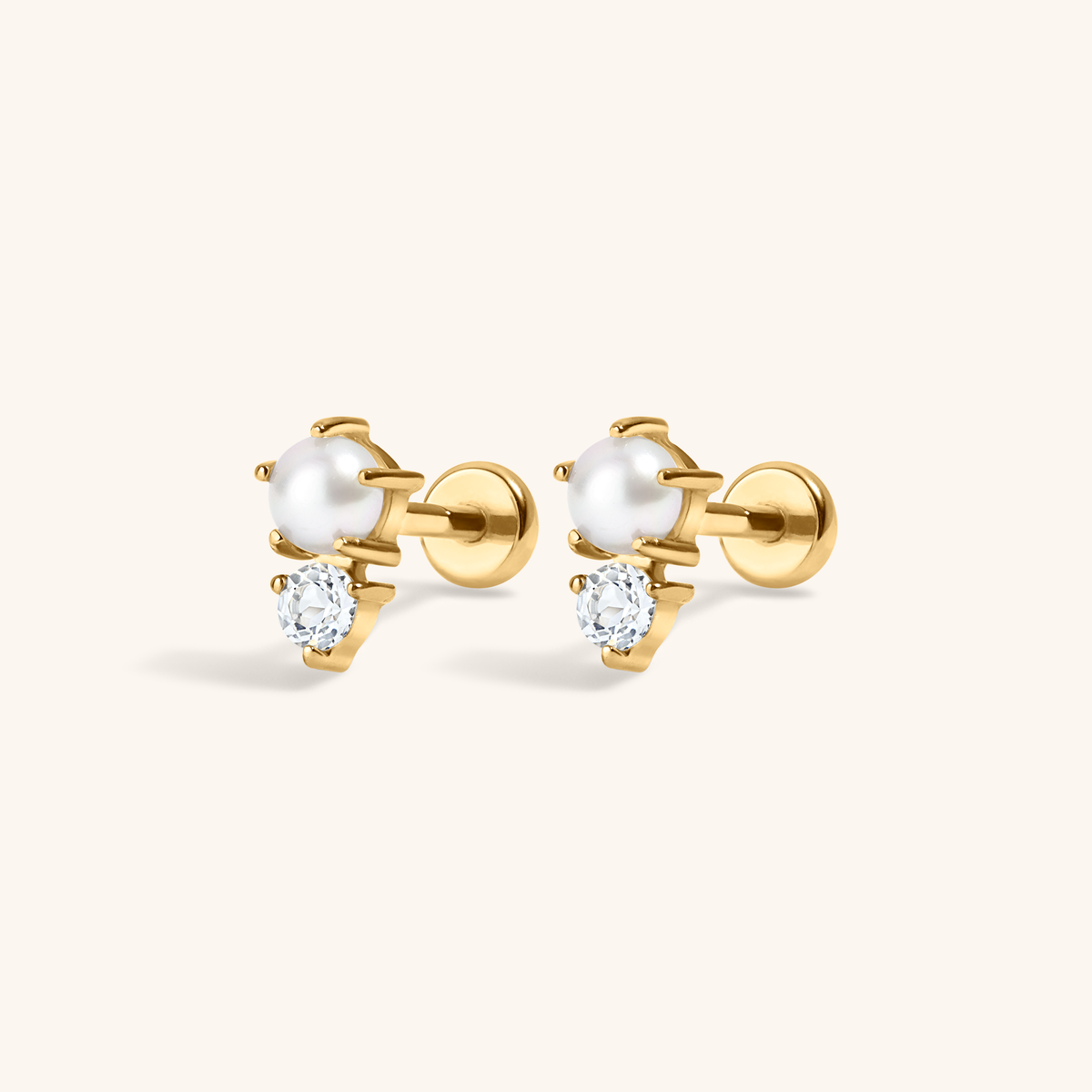 Pearl and White Topaz Nap Earrings  (Gold)