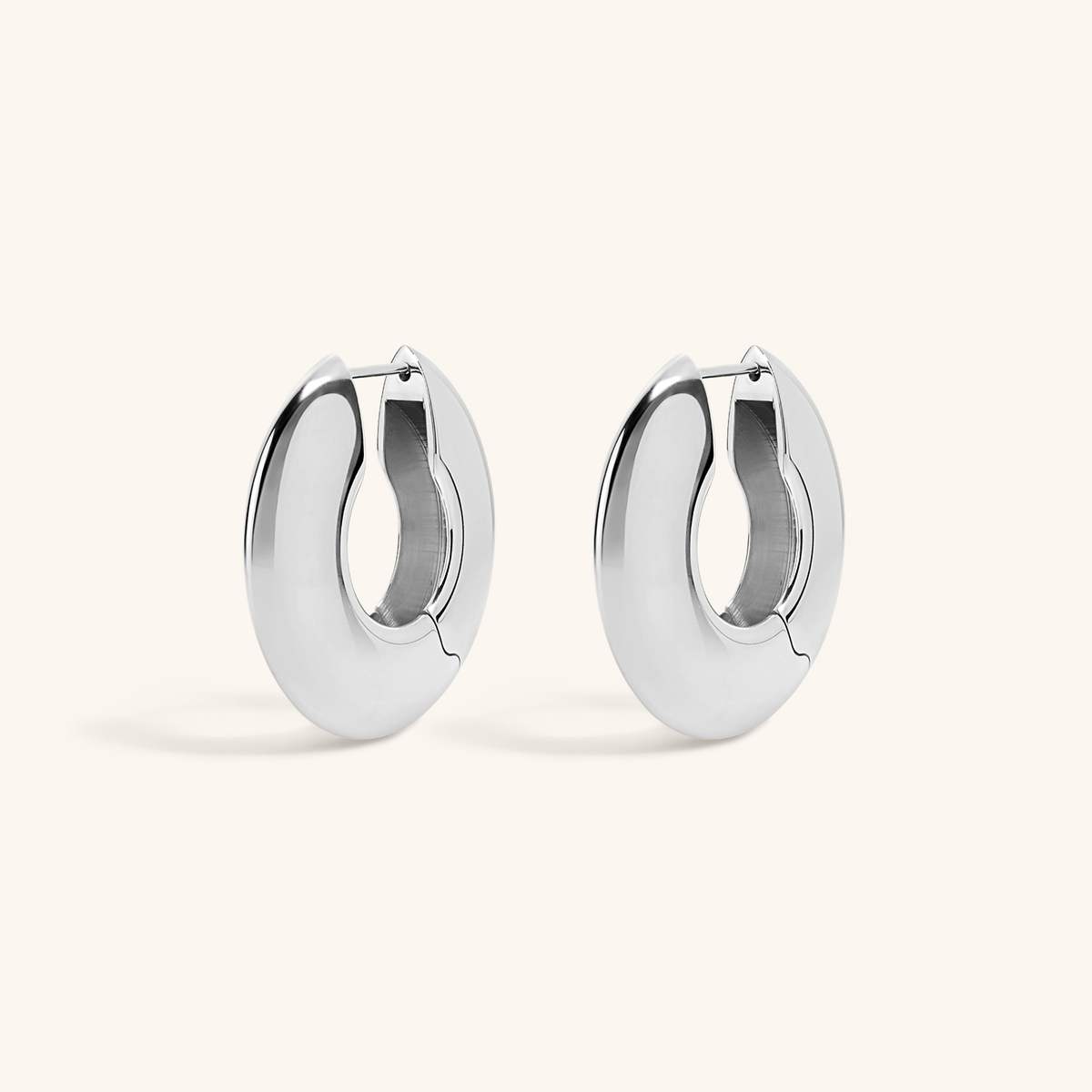 Puffy Disc Hoops - Silver